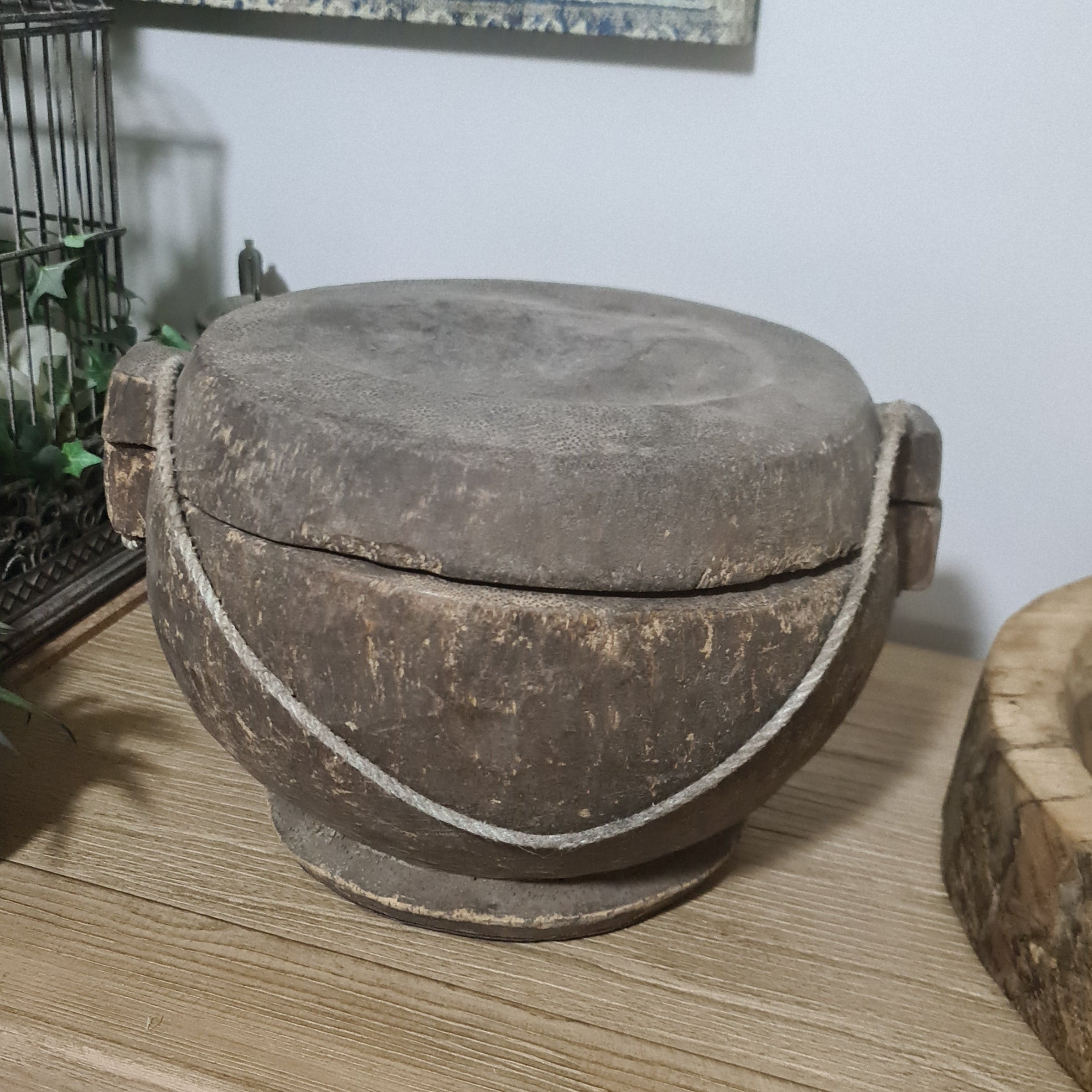 Antique Lidded Naga Wood Bowl | Wabi-Sabi Storage Vessel | Extra Large 33 x 29 x 23 cm