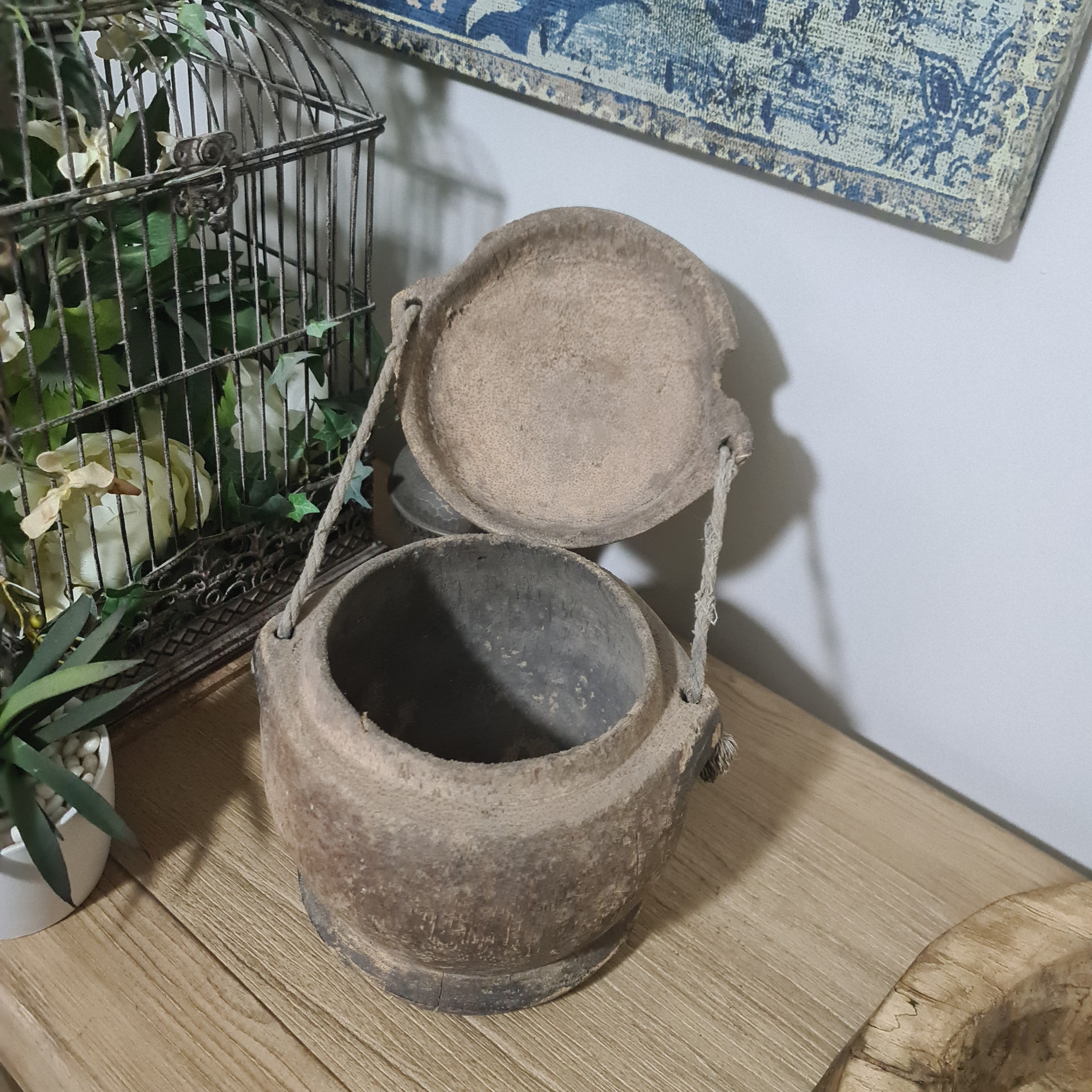 Antique Lidded Naga Wood Bowl | Wabi-Sabi Storage Vessel | Large 23 X 24 cm