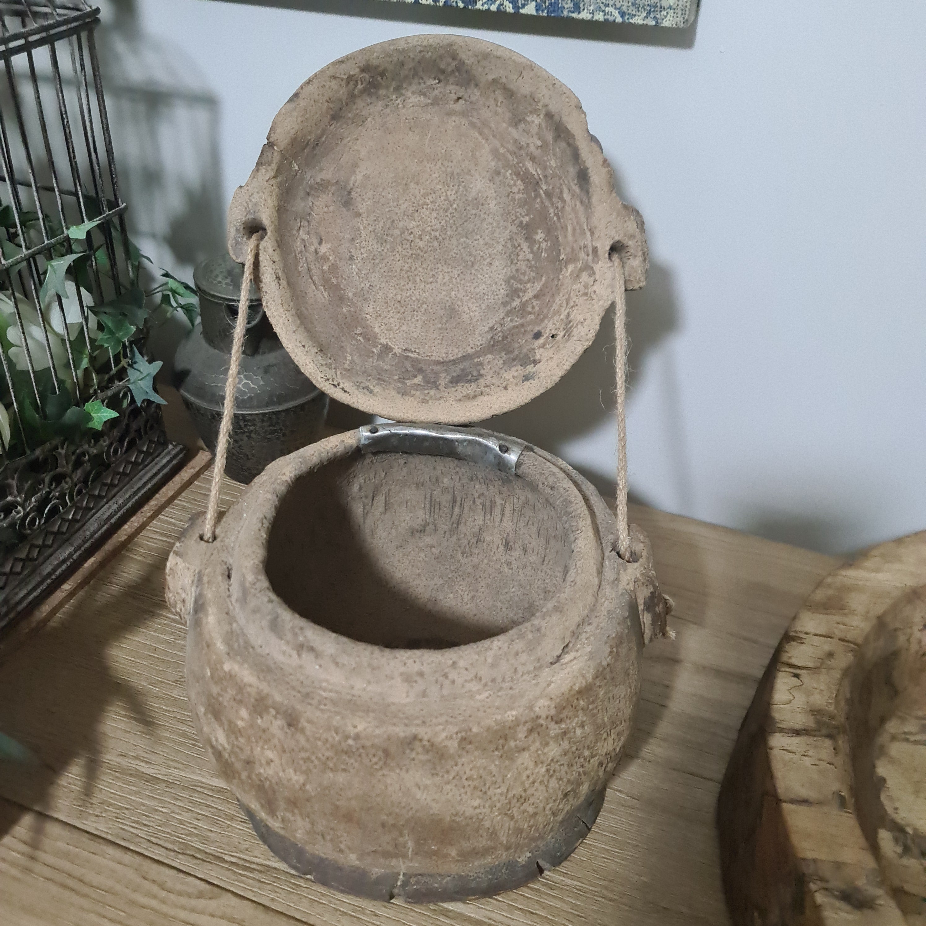 Antique Lidded Naga Wood Bowl | Wabi-Sabi Storage Vessel | Large 23 x 23 x 21 cm