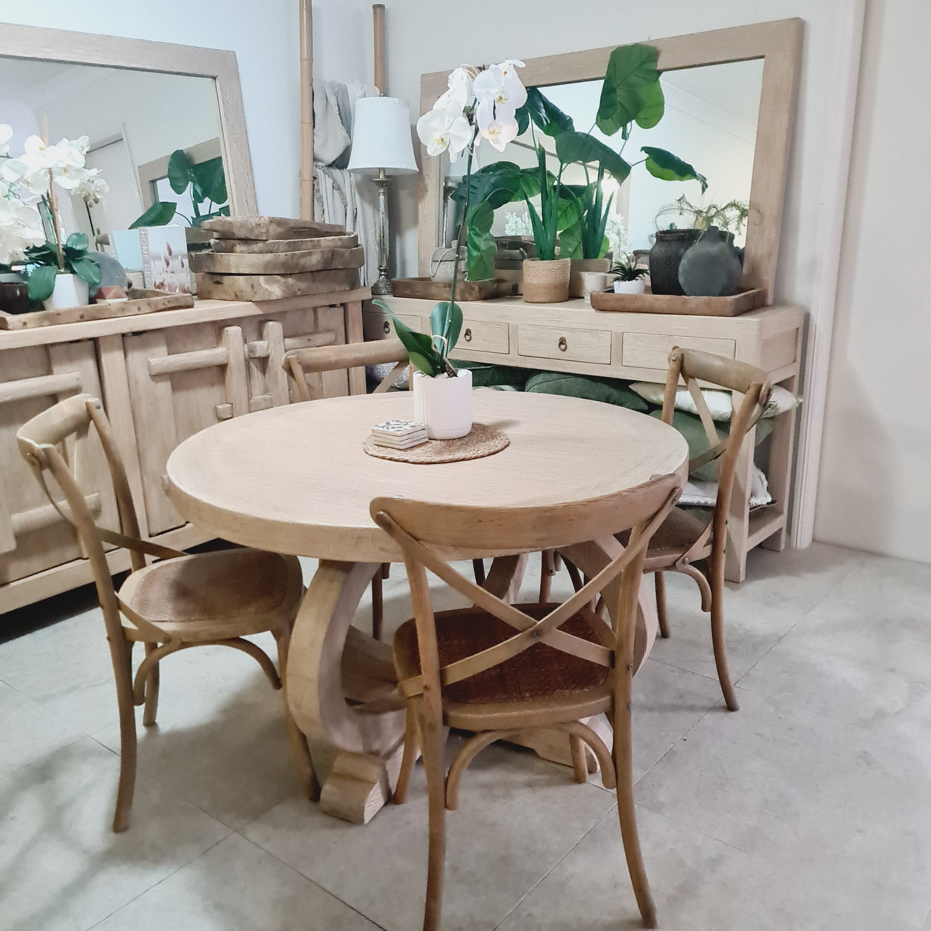 Reclaimed Elm Round Curved Pedestal Dining Table - 120cm - Toto