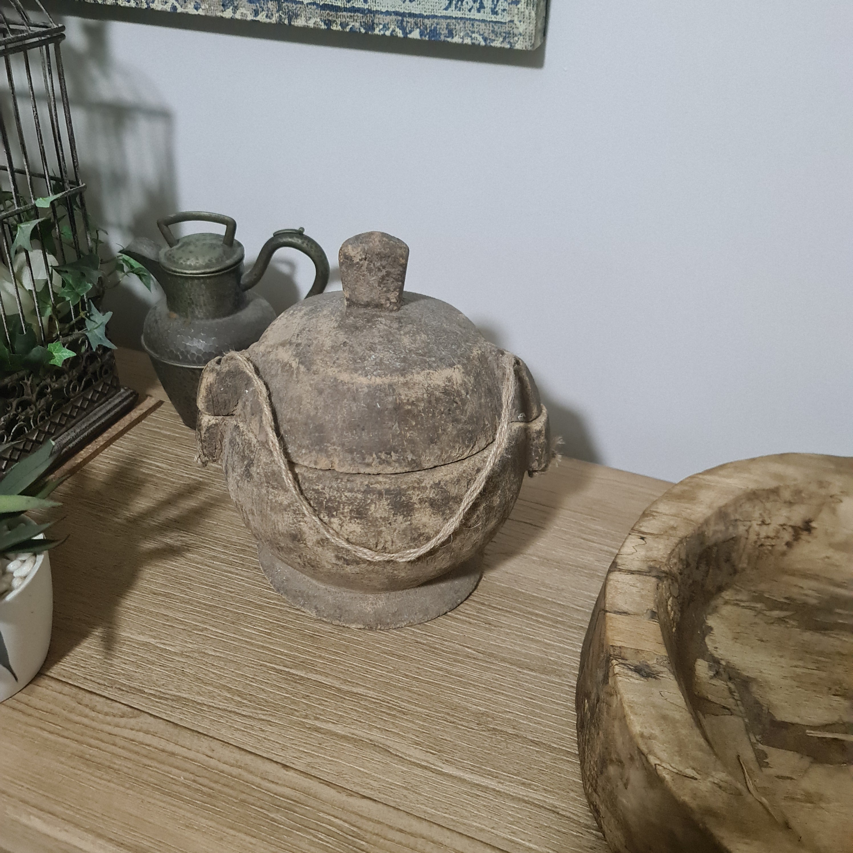 Antique Lidded Naga Wood Bowl | Wabi-Sabi Storage Vessel | Med 23 x 20.5 x 26 cm