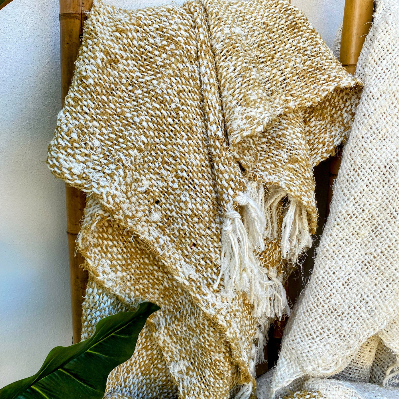 Rustic Design Olive Throw Blanket with Two-Toned Cross Weave Recycled Linen