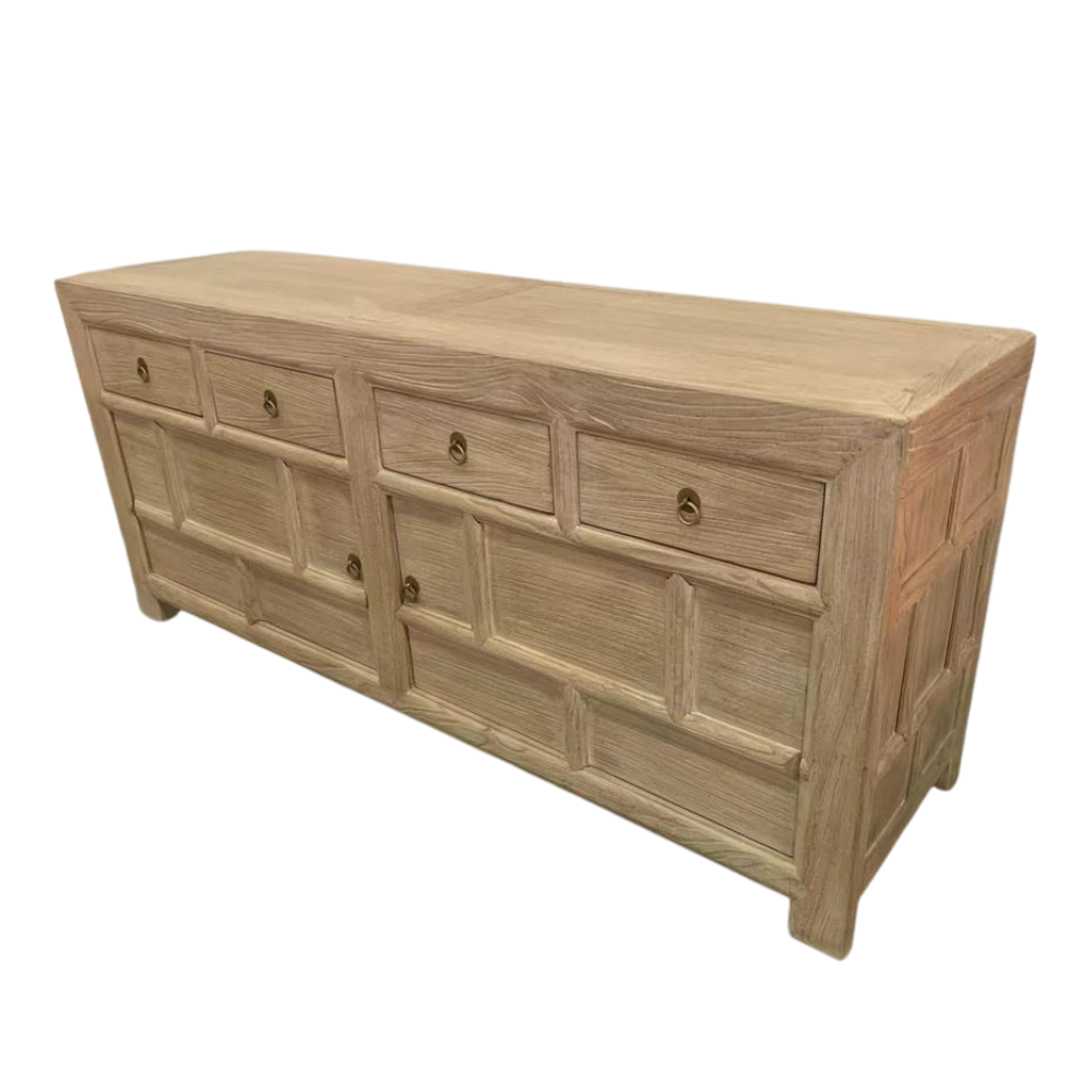 Rustic reclaimed wood 4 drawer cabinet, perfect for bohemian timber style decor.