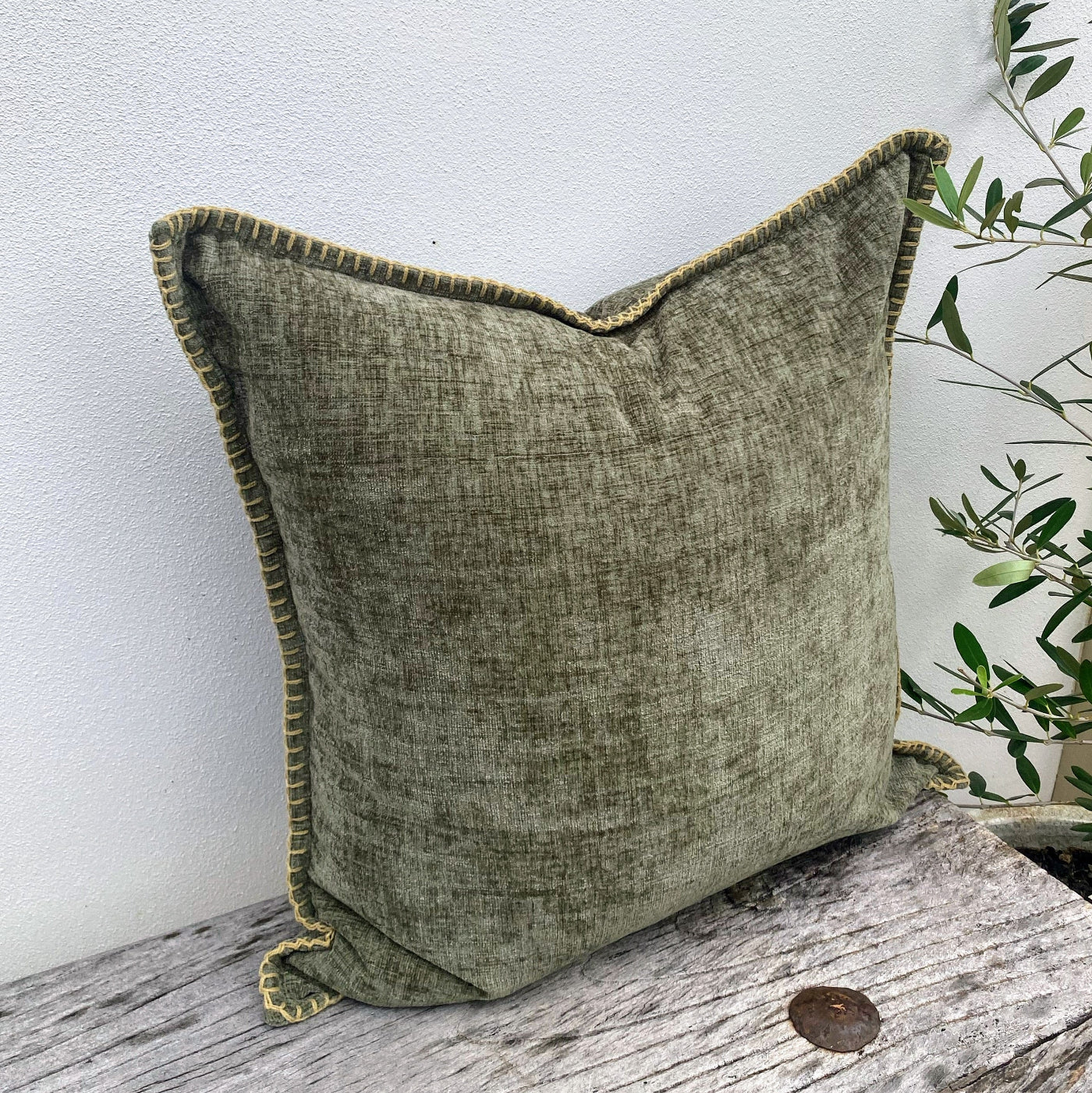 Sage Green Cushion Cover with Subtle Contrasting Edging