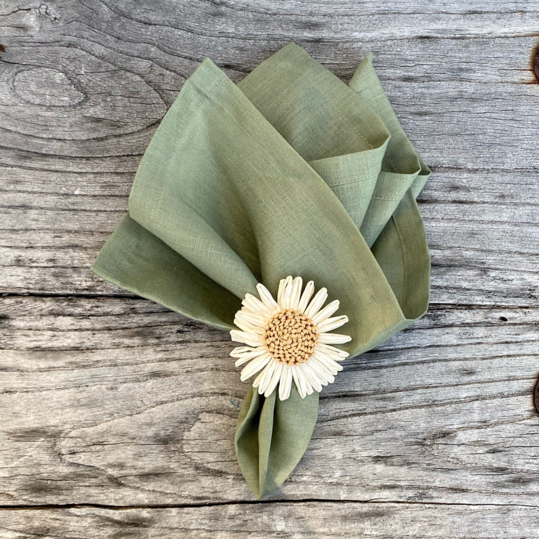 Sage Green Napkins for Table with Flower Napkin Ring