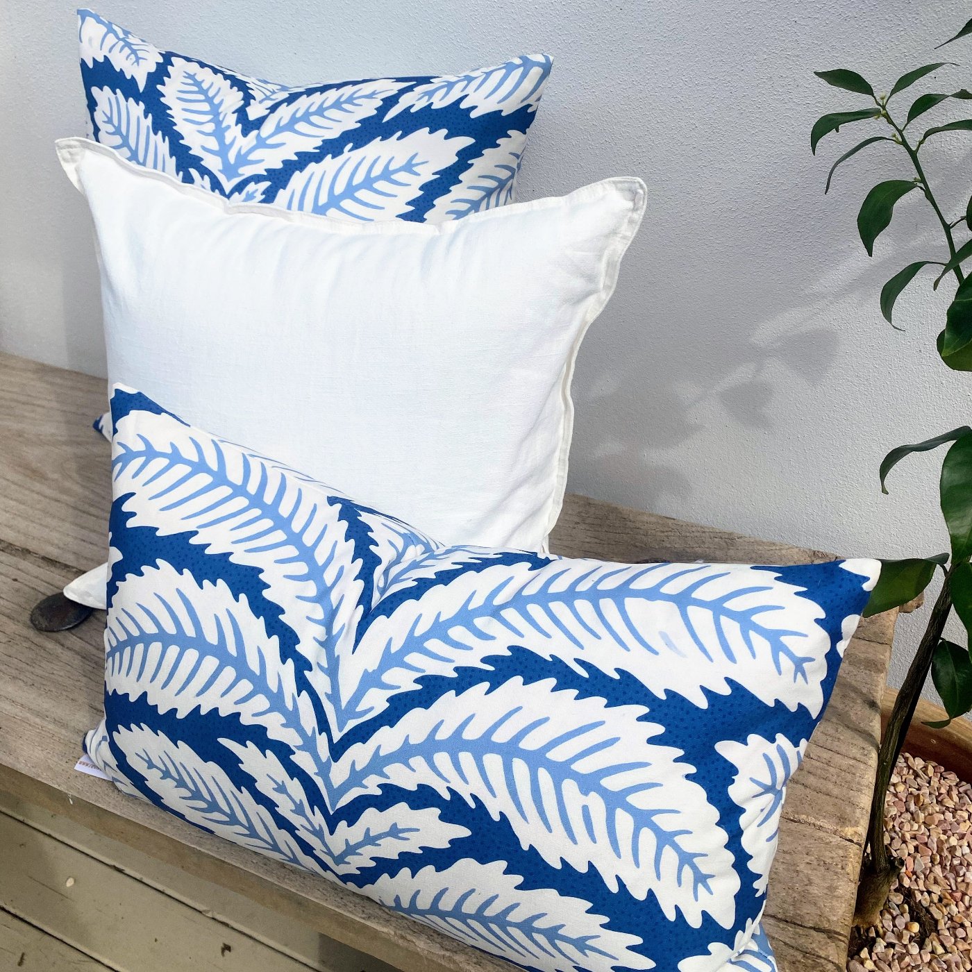 Set of 3 Tropical Blue and White Coastal Cushions