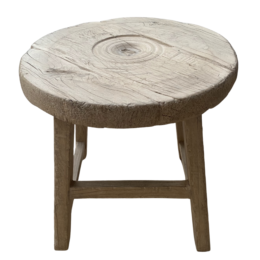 Small reclaimed elm cartwheel side table for coastal decor