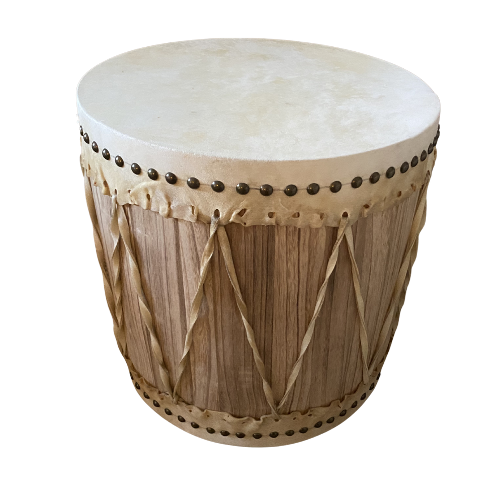 Sustainable Reclaimed Elm with authentic leather accents side table
