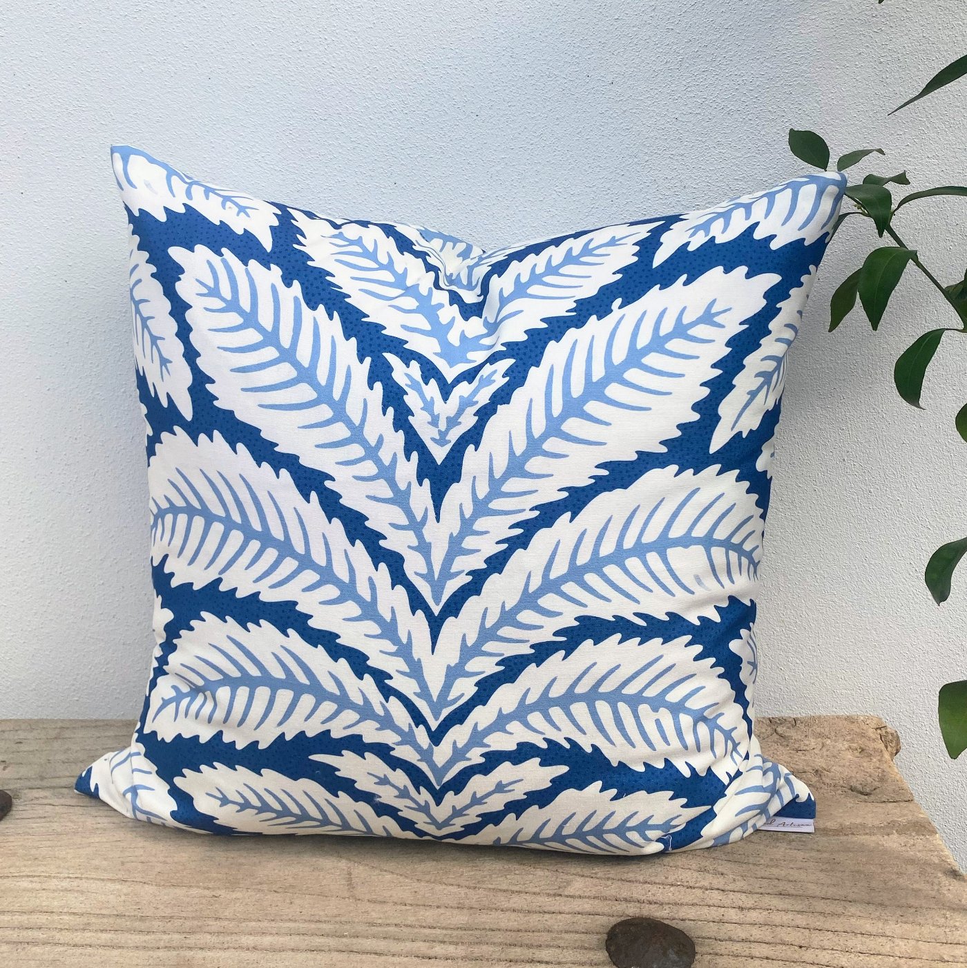 Blue White Tropical Palm Tree Cushion