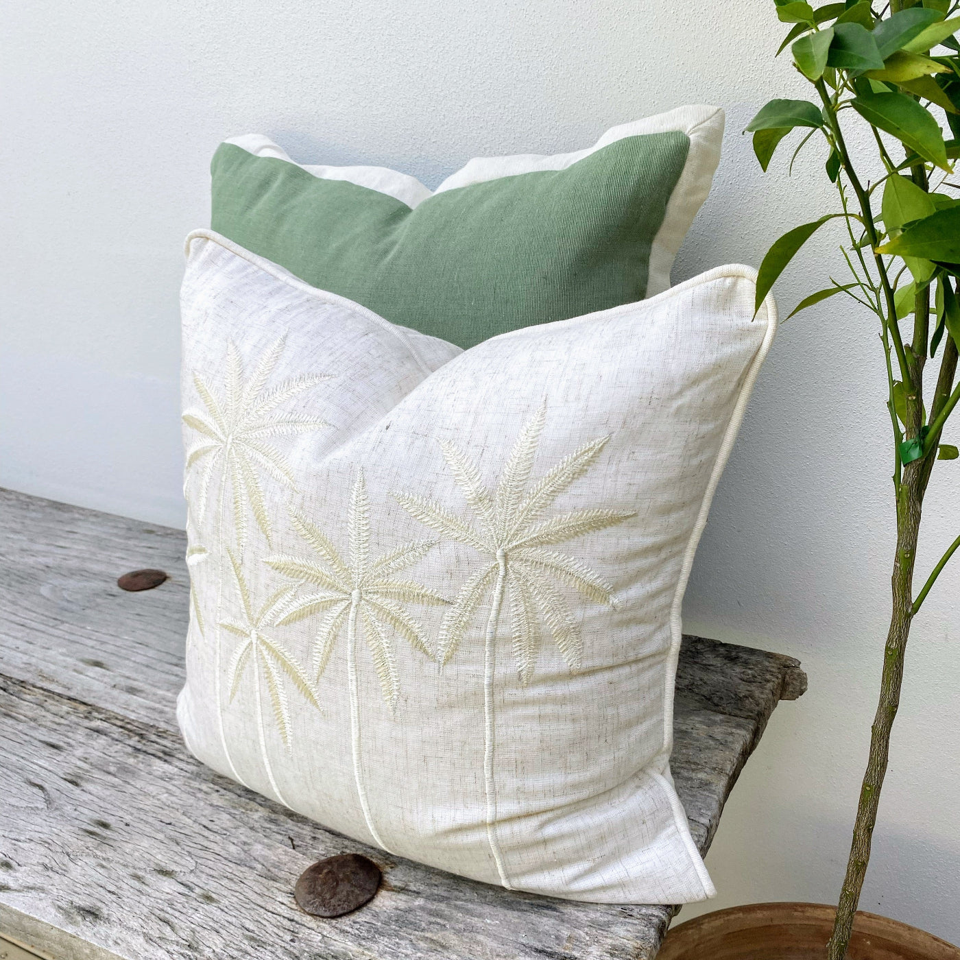White and Green Rectangle Cushion Cover Set