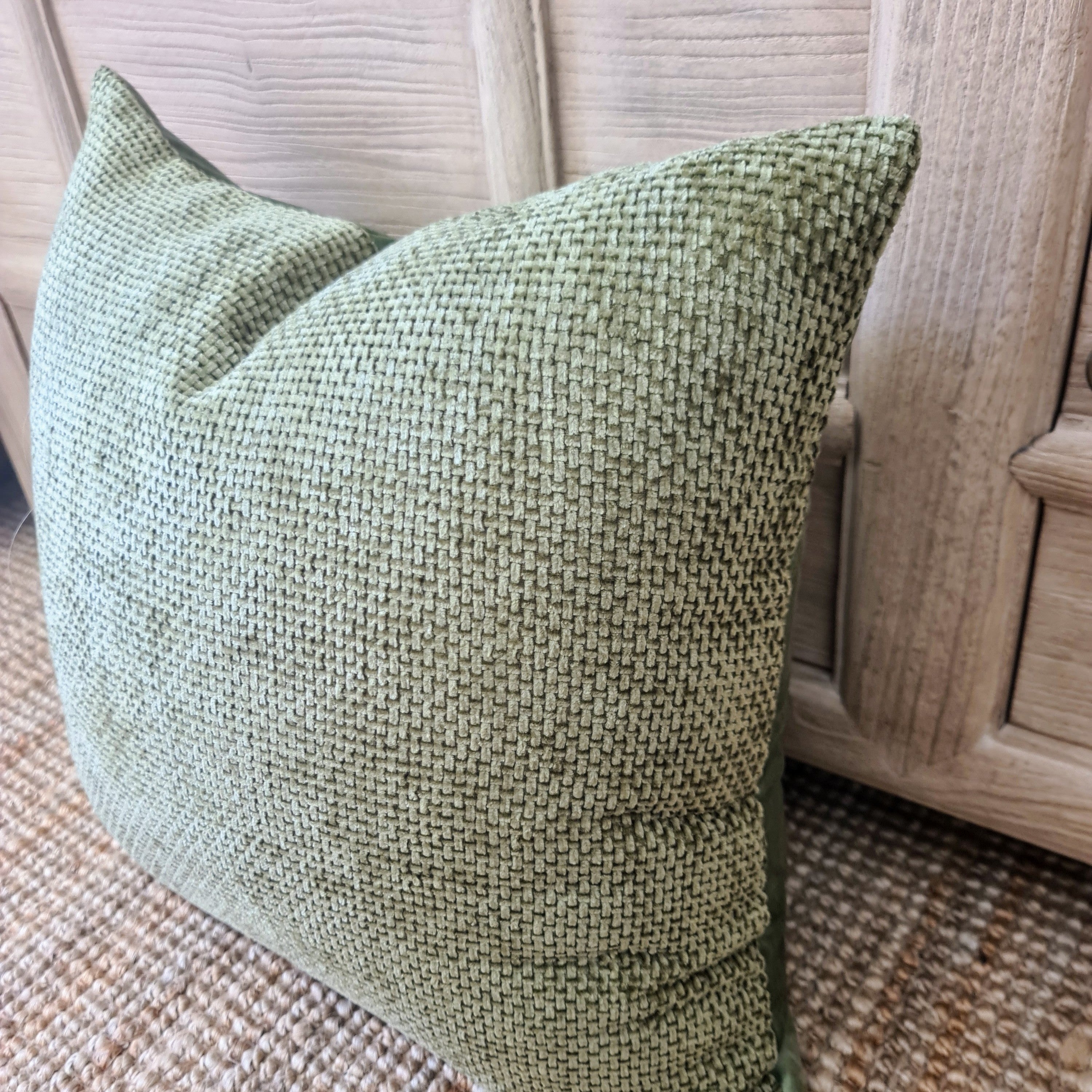 Sage Green Velvety Chenille Cushion Cover | Lattice