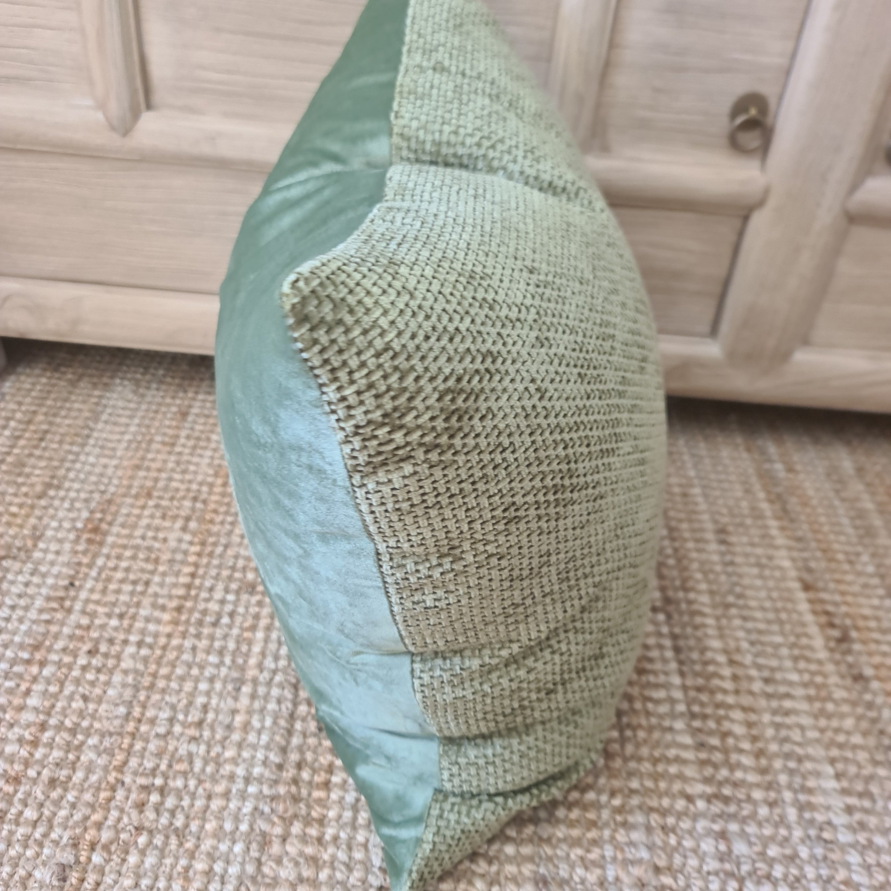 Sage Green Velvety Chenille Cushion Cover | Lattice