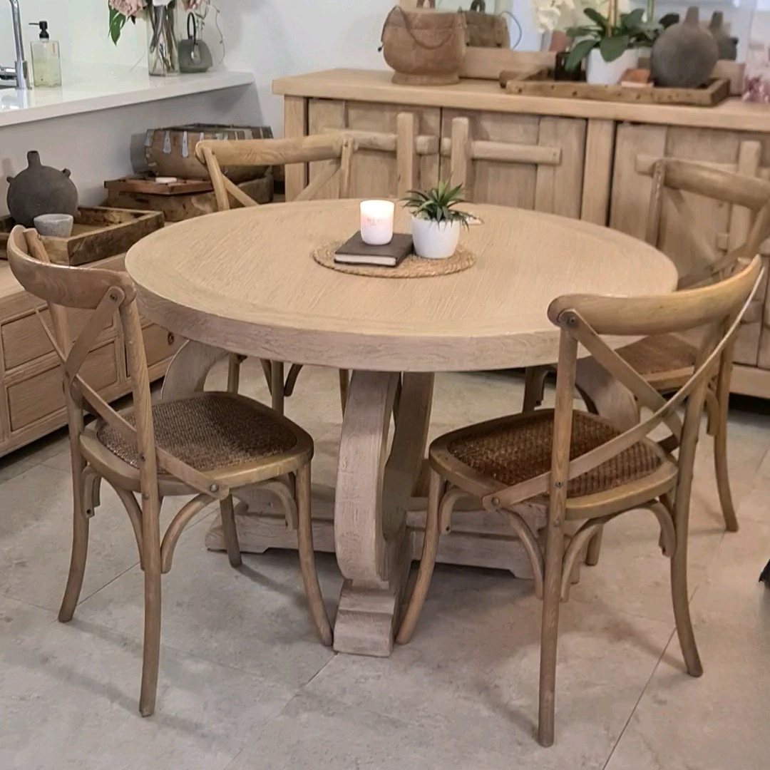 Reclaimed Elm Round Curved Pedestal Dining Table  - 120cm - Toto