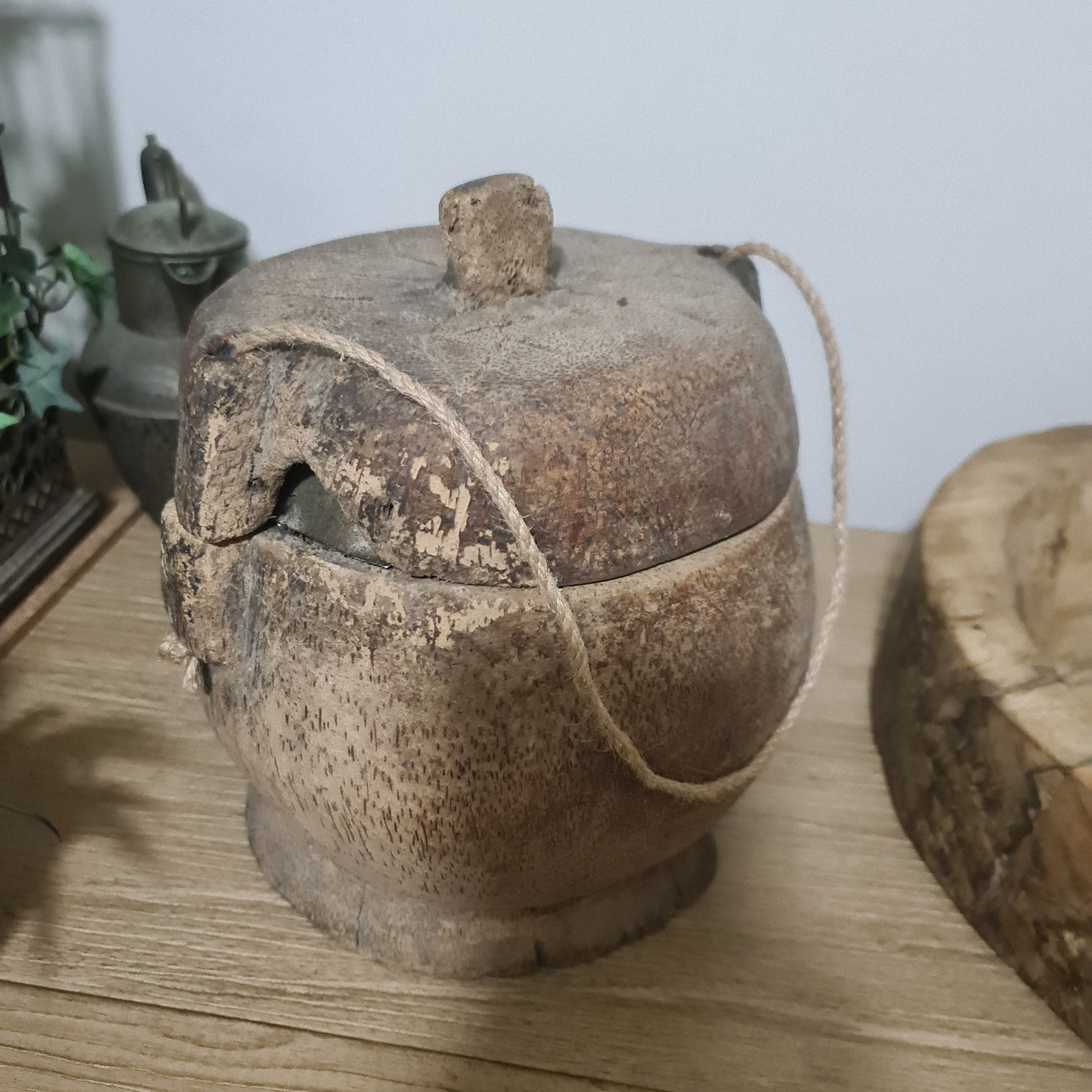 Antique Lidded Naga Wood Bowl | Wabi-Sabi Storage Vessel | Large 23 x 22 x 25cm