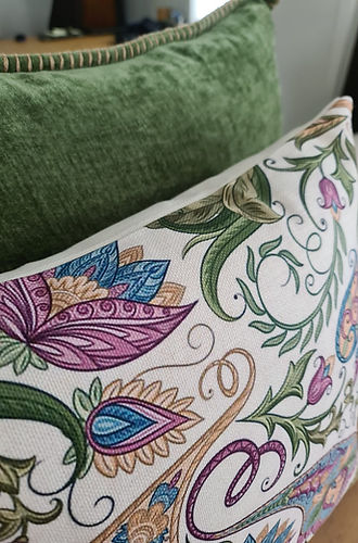 Rectangle Paisley Pink & Green Cushion Covers | Boho Magic-Revived Artisan Eco Home Decor