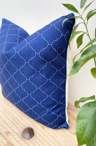 Set of 3 Blue White Green Cushions | Moroccan Coastal Bloom-Revived Artisan Eco Home Decor