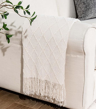 Off White Diamond Throw Blanket | Cream-Revived Artisan Eco Home Decor