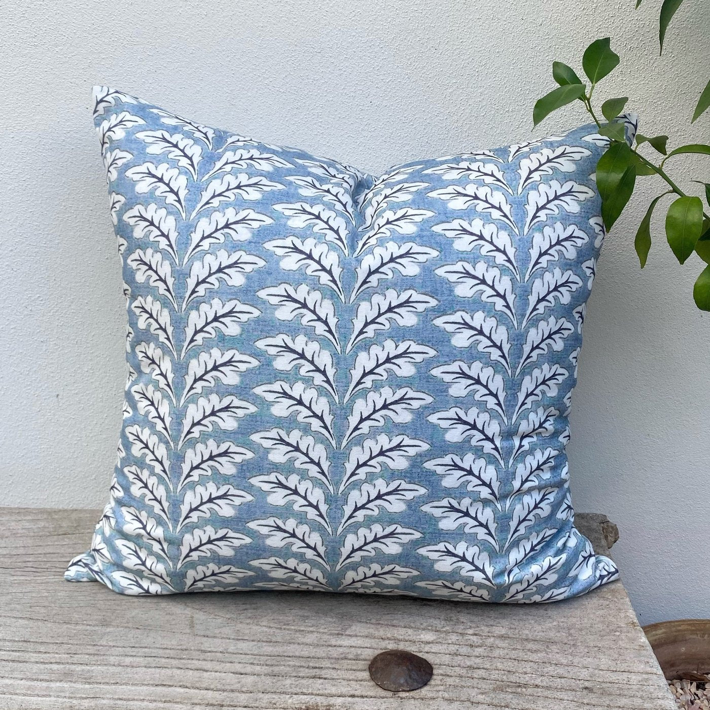 100% Cotton Dusty Blue Cushion | Velvet Ocean Foliage-Revived Artisan Eco Home Decor