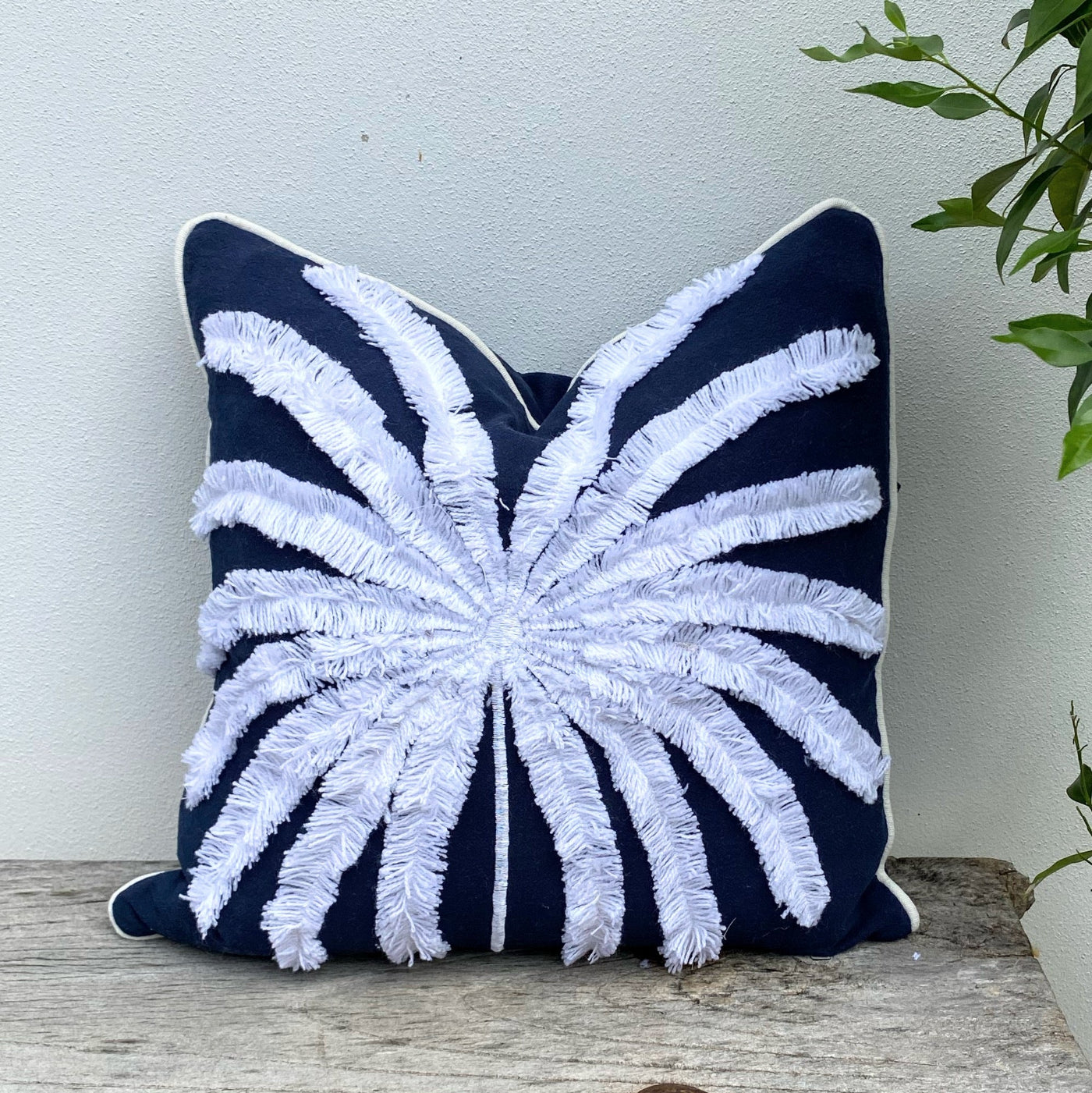 45cm Deep Blue Cushion With Trendy Palm Tree
