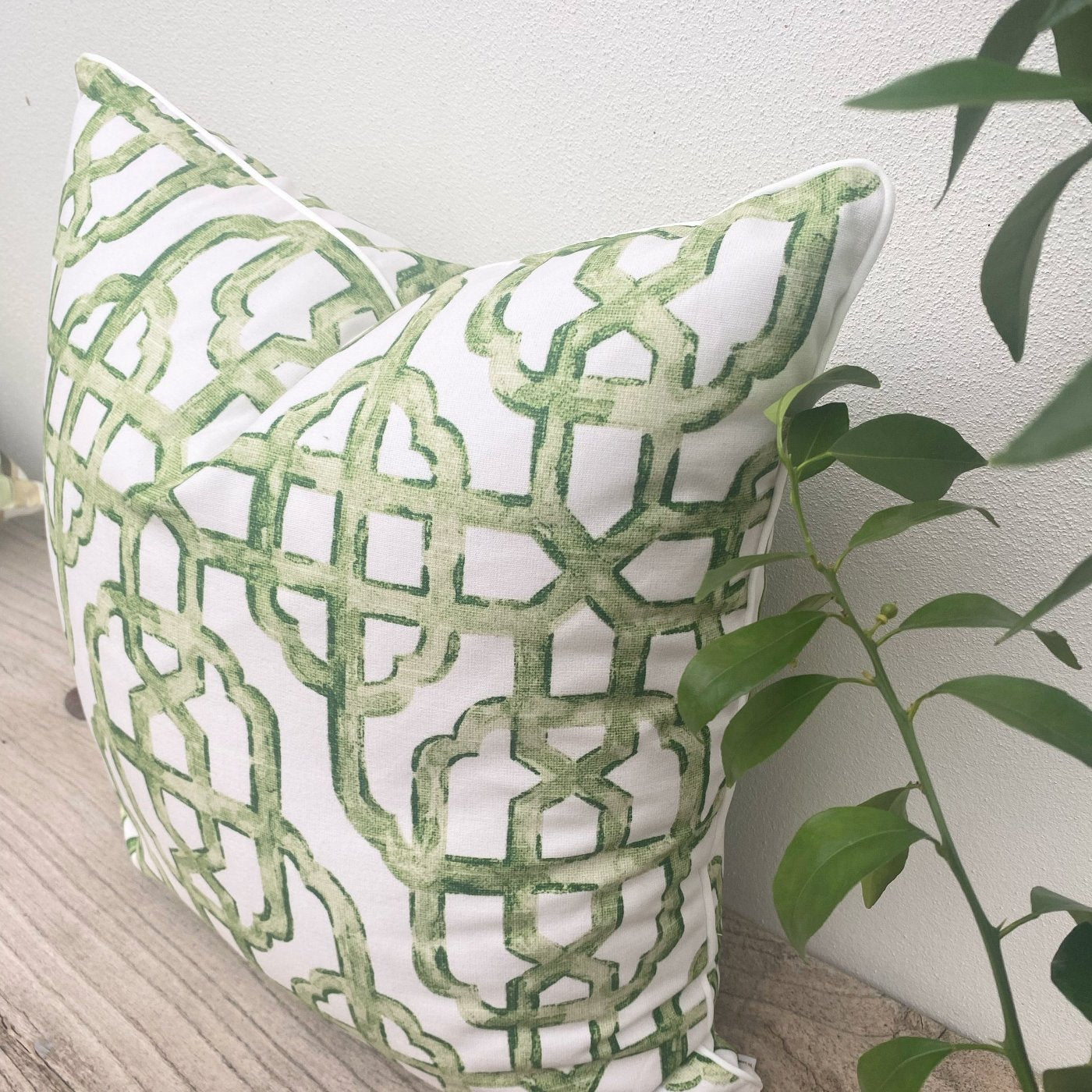 50cm Green and White Patterned Abstract Cushion Cover Revived Artisan Eco Home Decor