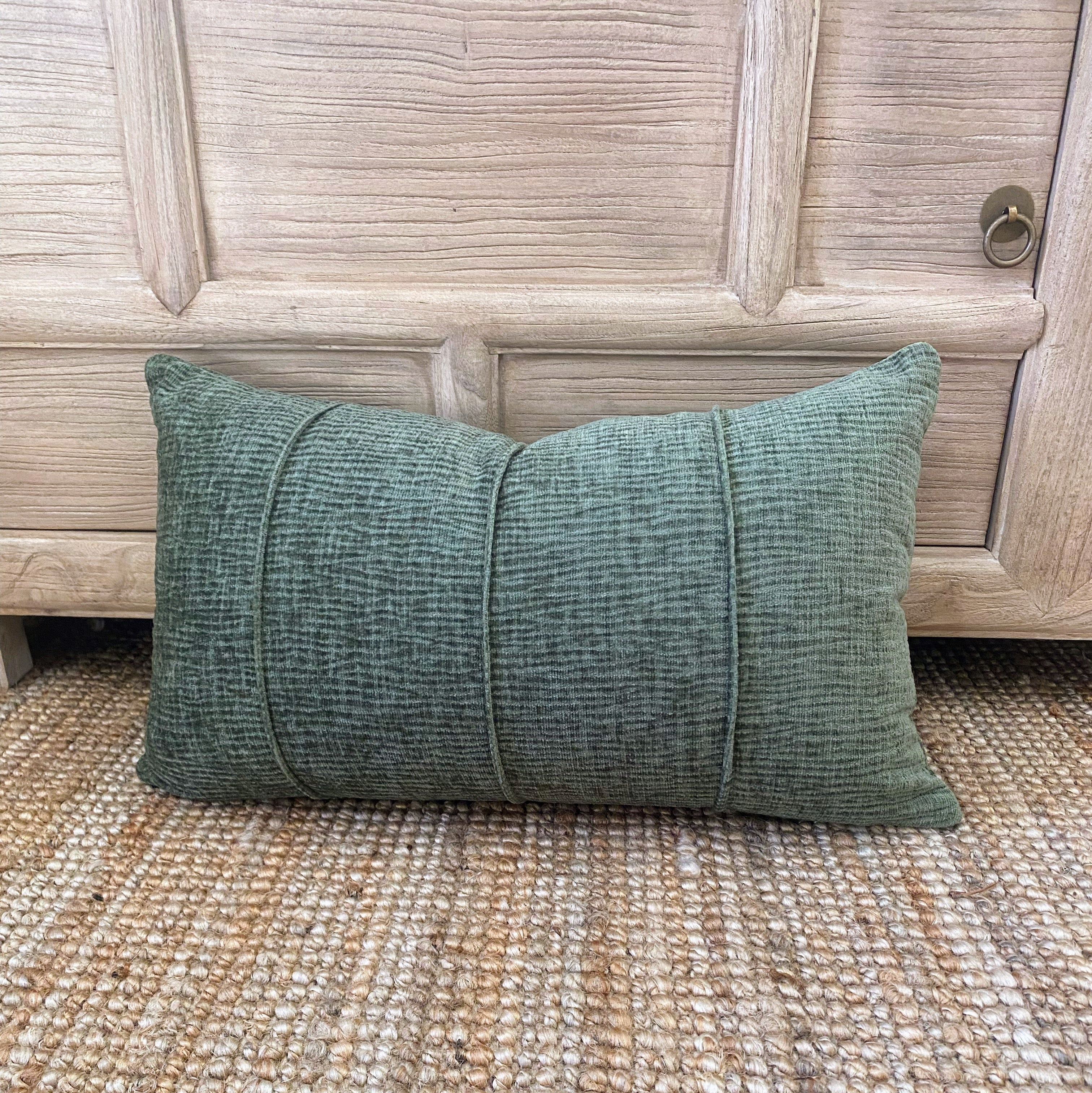 Forest Green Rectangle Cushion 50cm | Chenille Velvet- Zara