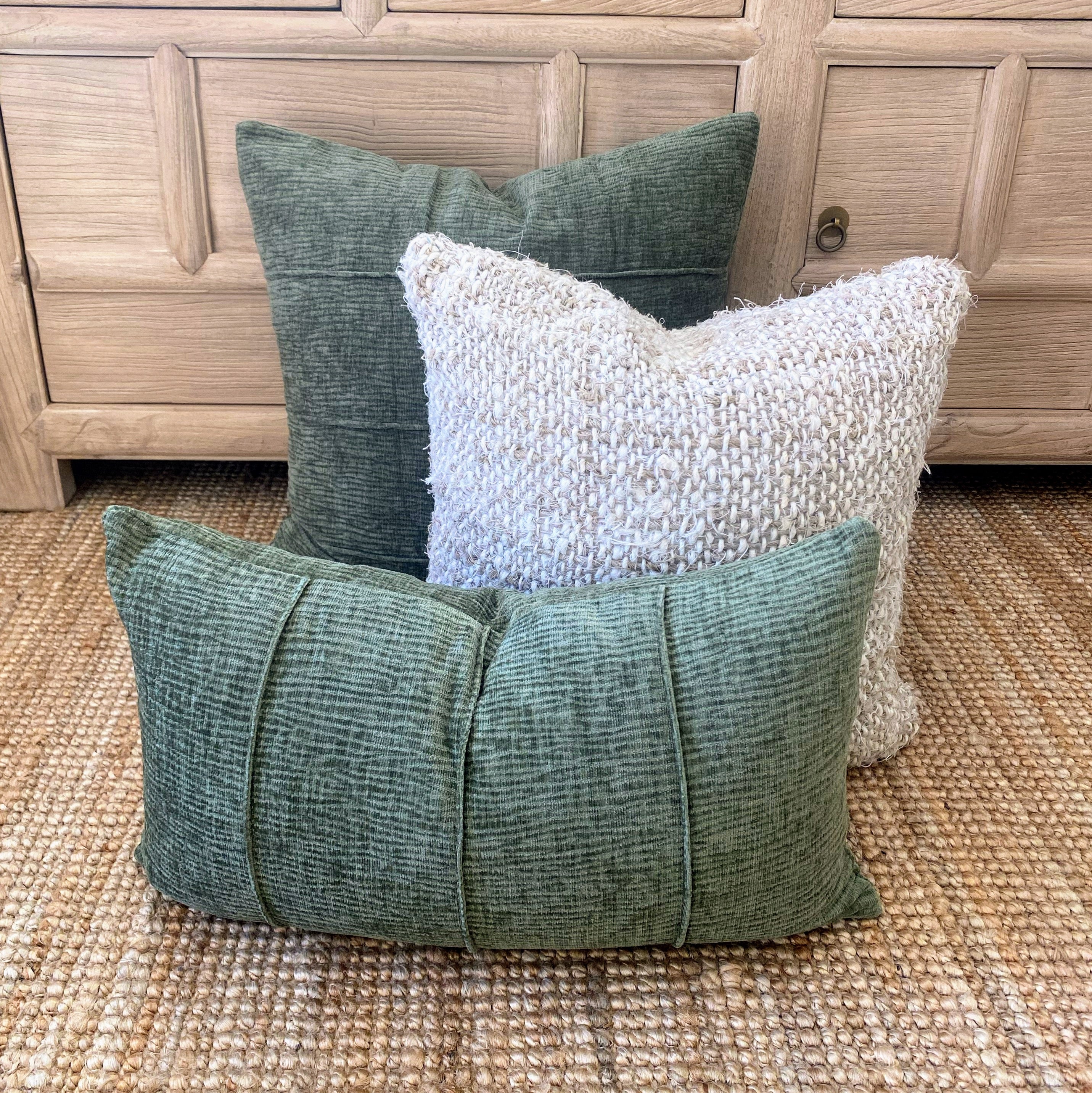Forest Green Rectangle Cushion 50cm | Chenille Velvet- Zara