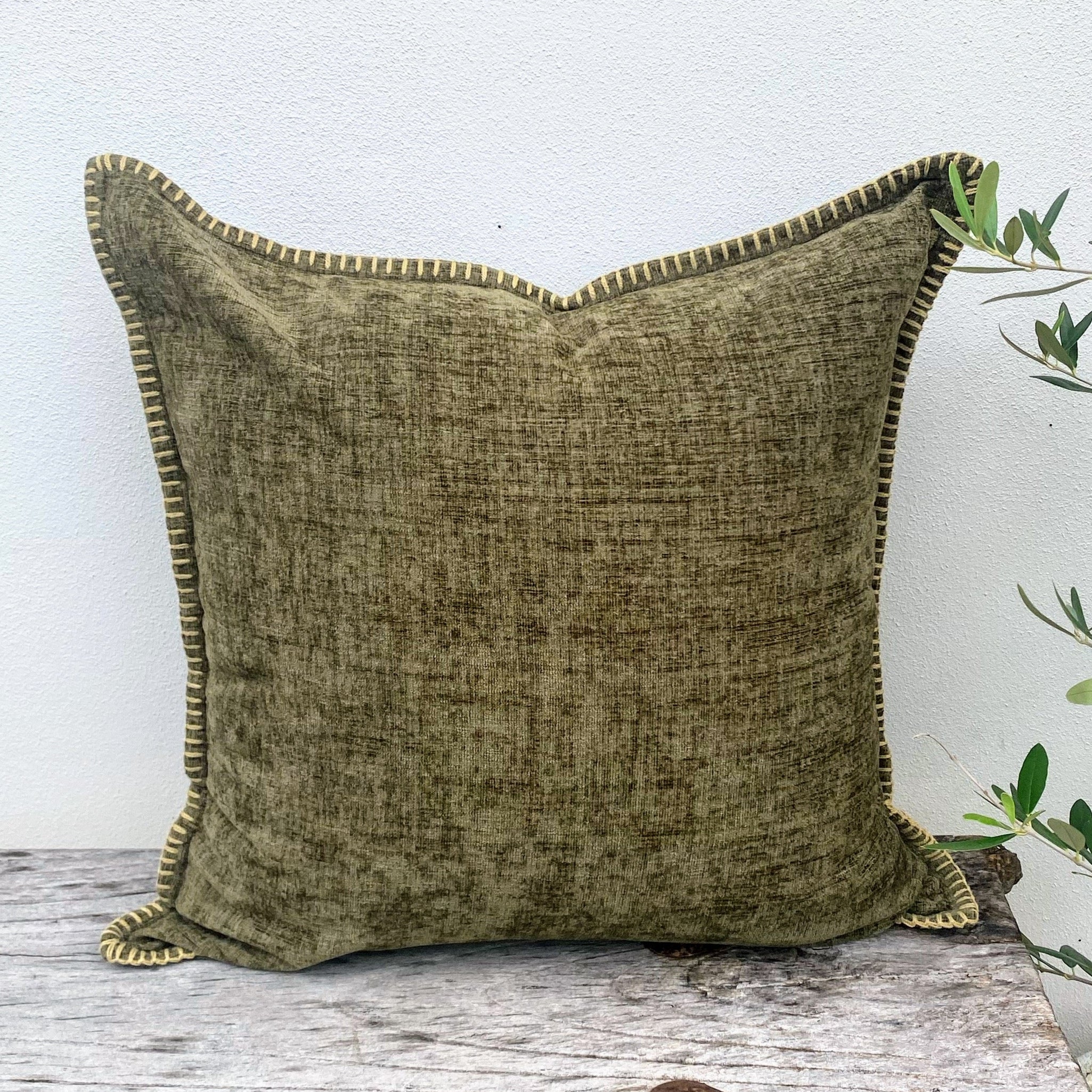 Olive Green Cushion | Chenille - Zuri