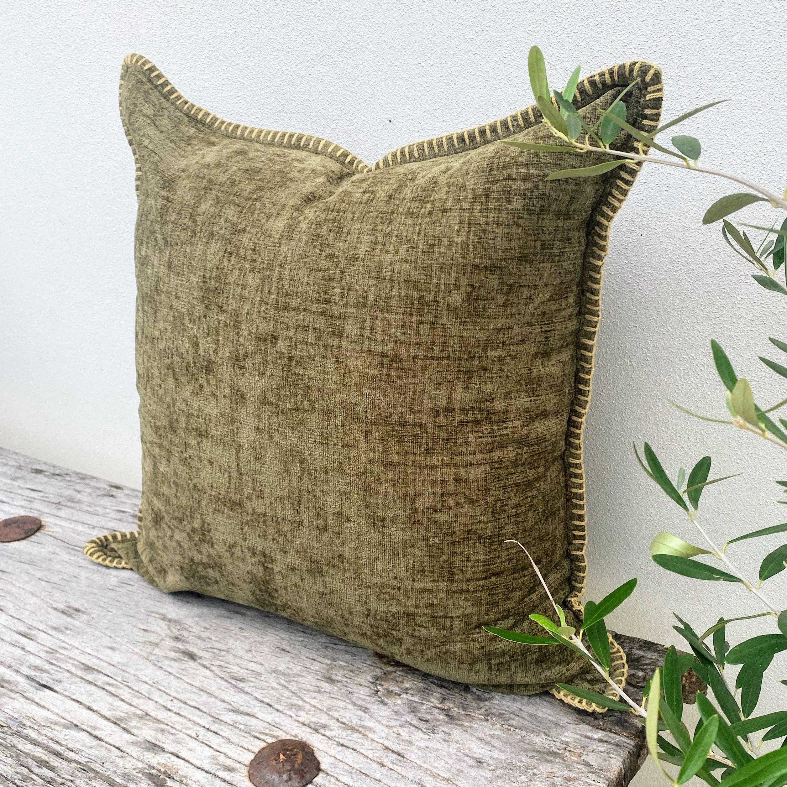 Olive Green Cushion | Chenille - Zuri