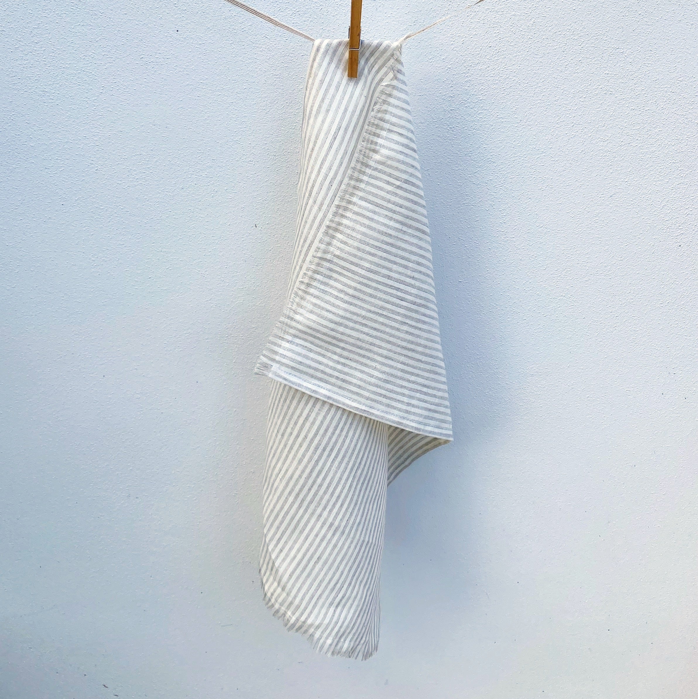 French Linen Tea Towels | Kitchen Dish Towels | Natural and White Stripe