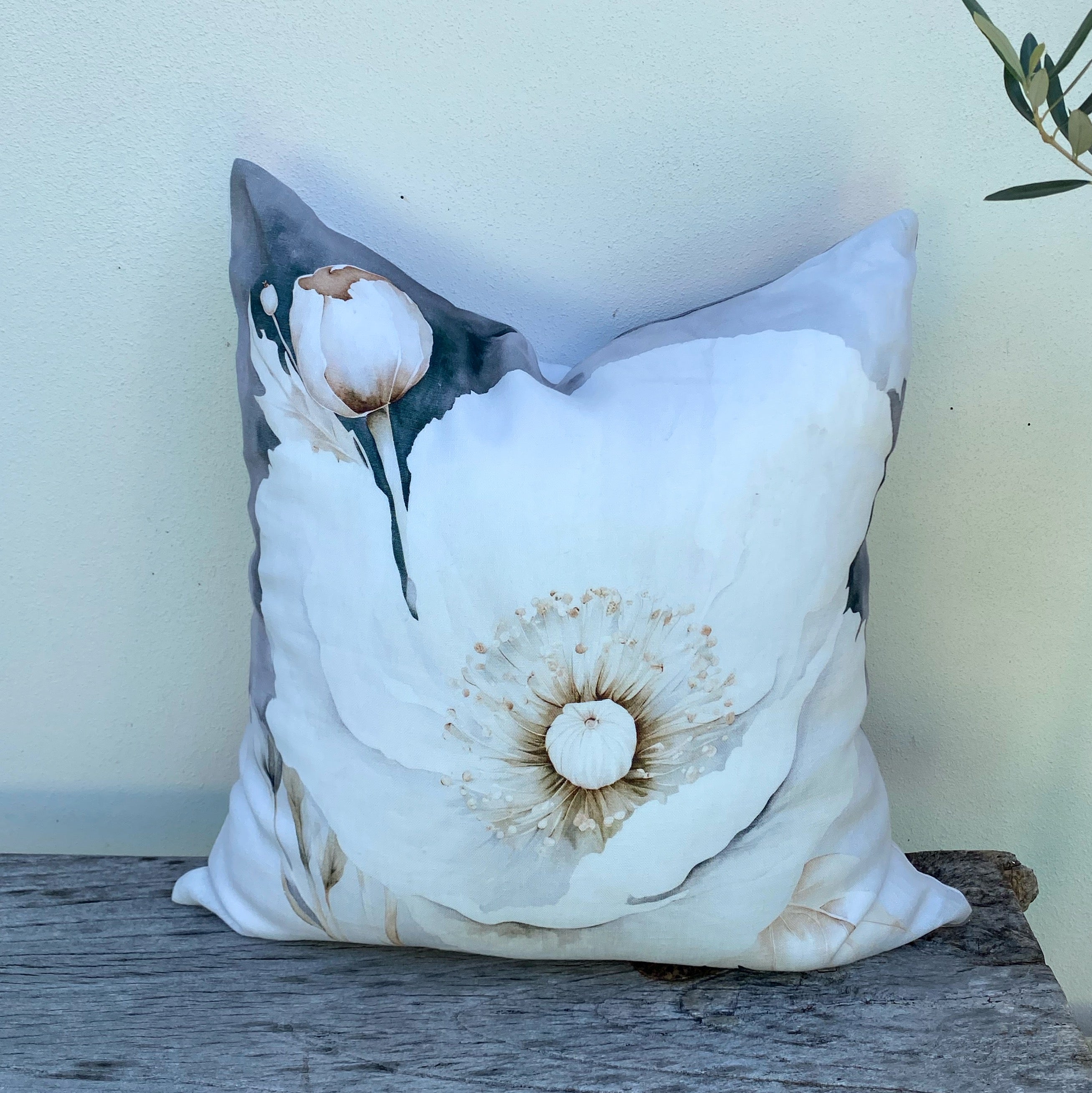 Linen Floral Cushion Covers | Grey - Peony