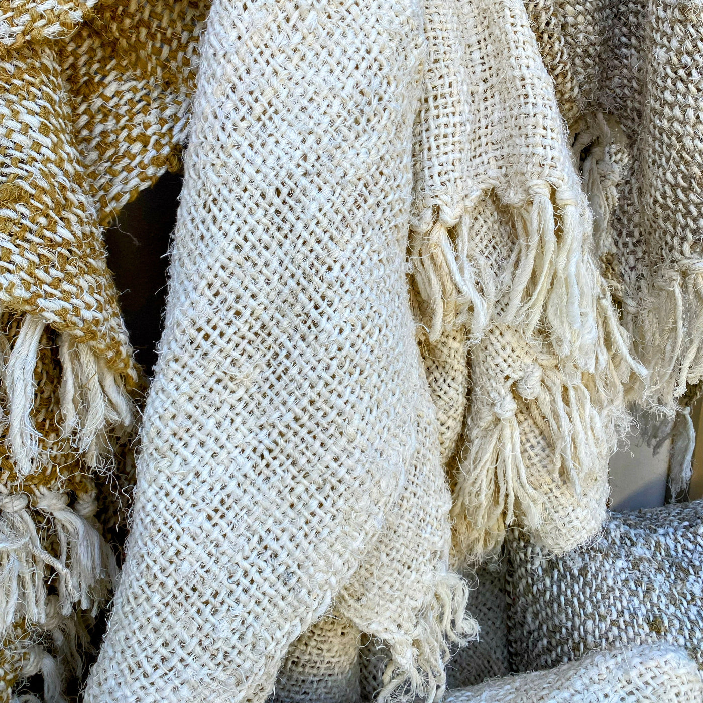 Bohemian Style Throw Coarse Recycled Linen Weave
