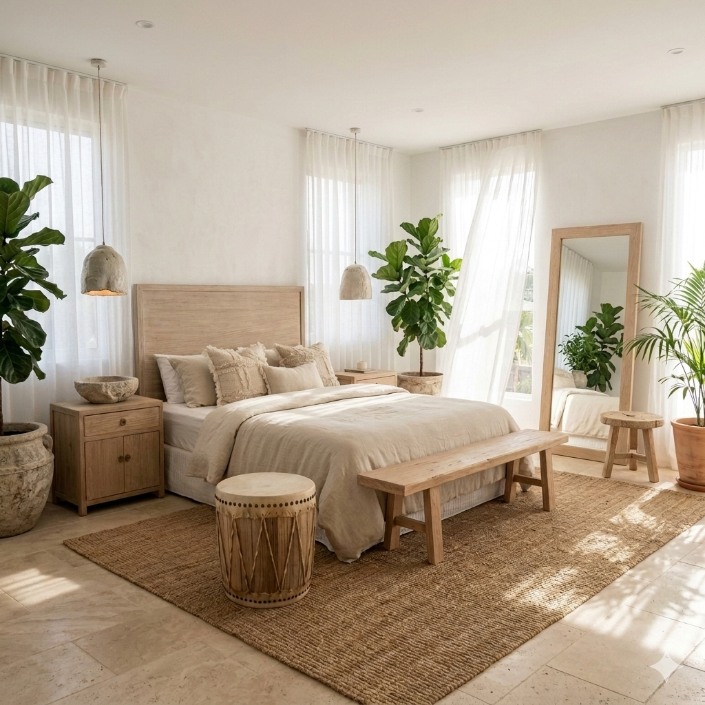 Bohemian timber style furniture for modern bedroom decor