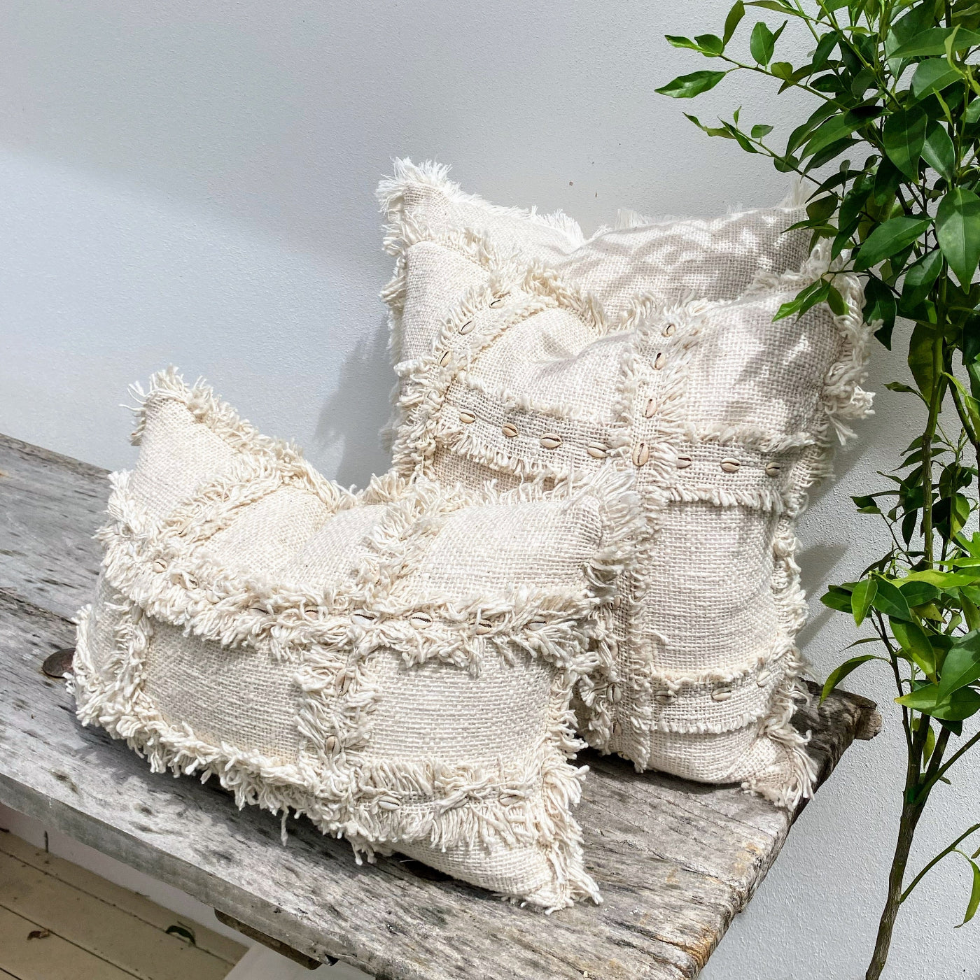 Boho Cushion Cover with Beautiful Cowrie Shells