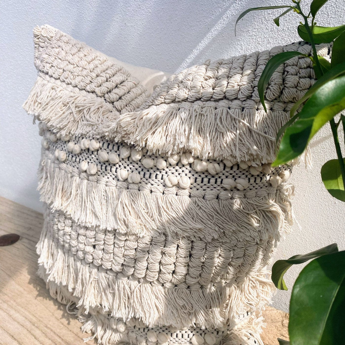 Coastal Boho Woven Handmade Tassel Cushion