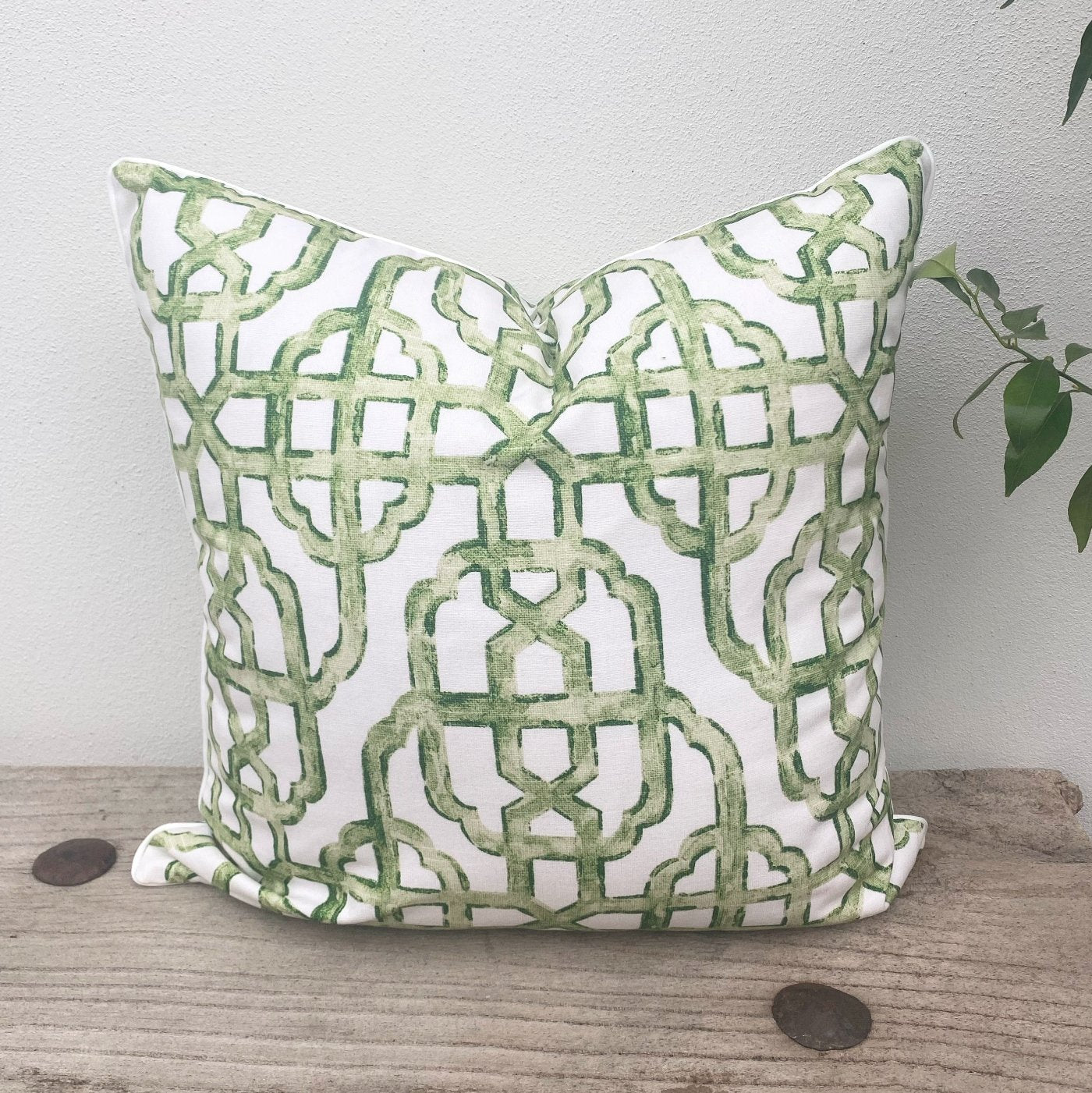 Green and White Cotton Patterned Cushions Revived Artisan Eco Home Decor
