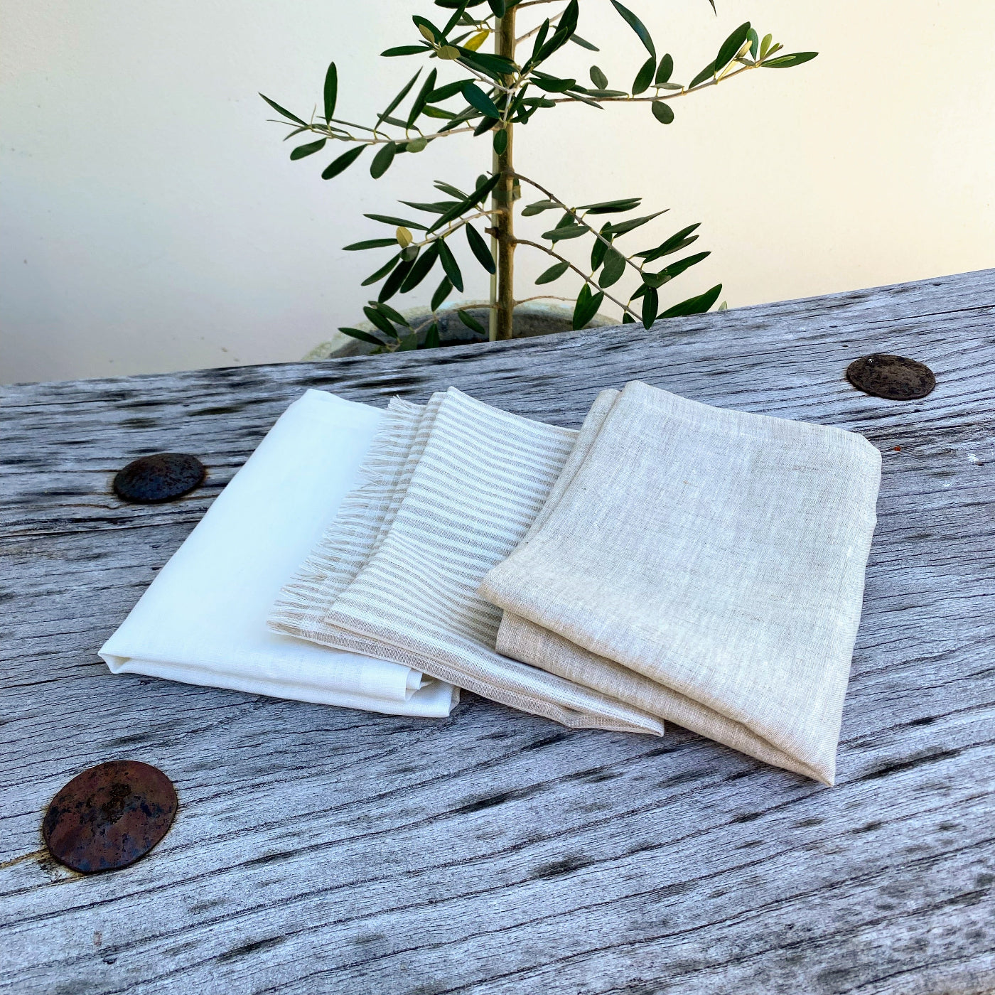 Earthy Tones and Stripes Linen Dish Towels