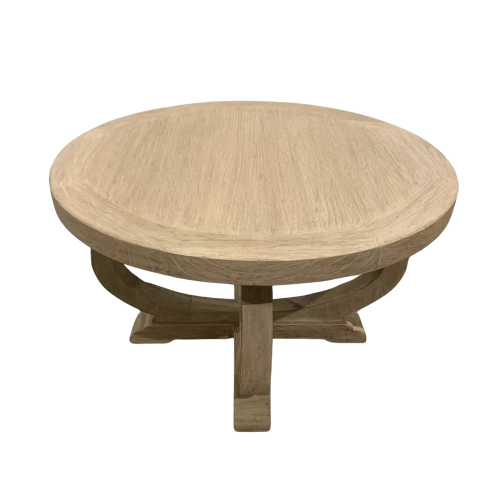 Farmhouse elm furniture with a substantial 120cm round top and curved pedestal 