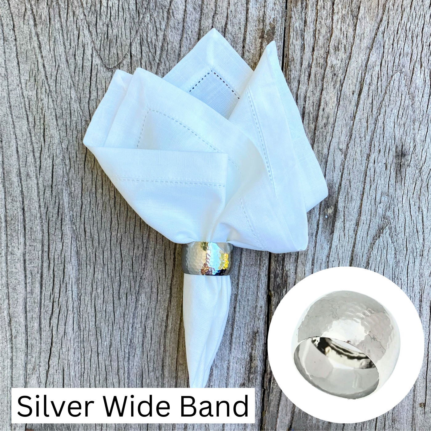 Set of or 12 Napkin Rings Silver Wide Band Set of