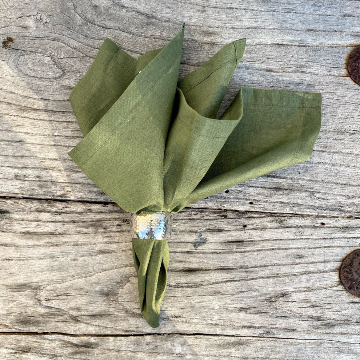 Set of 4, or Premium Linen Napkins Olive Green - Main Image