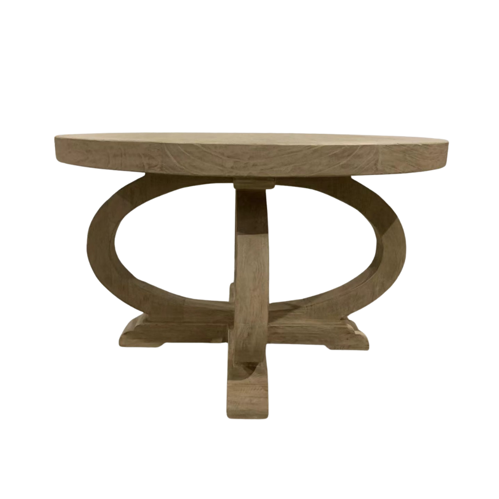 Hamptons style elm table with curved pedestal for modern interior decor