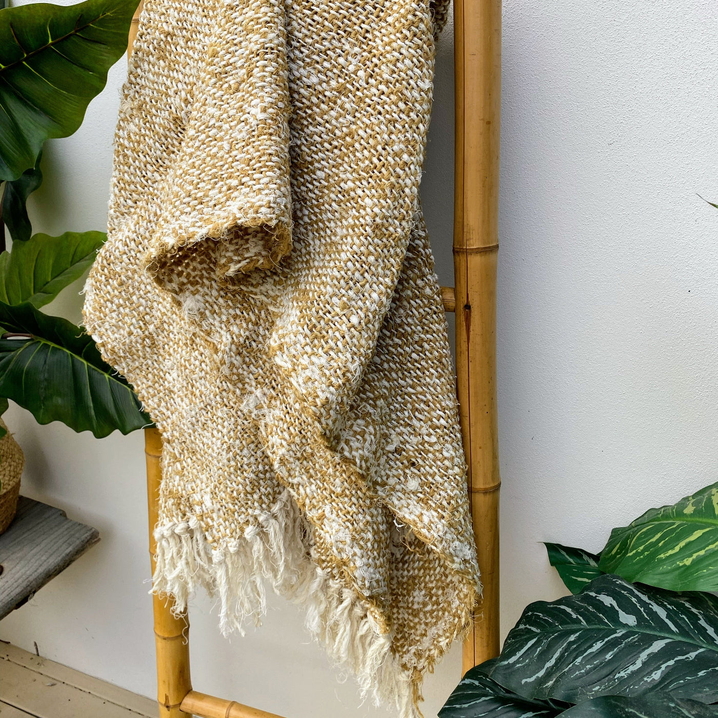 Large Throw Blanket with Bohemian Recycled Linen Charm