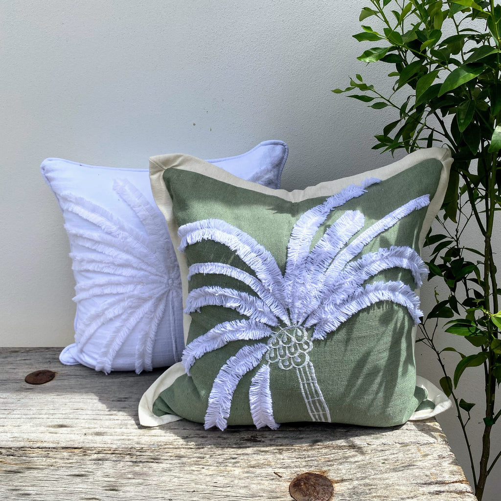 Green and White Palm Cushion Set - Raya Evergreen Escape
