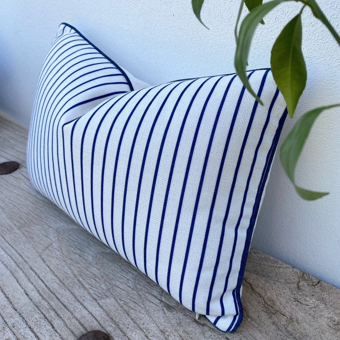Rectangle Navy Blue Striped Cushion Covers | Piped Edge-Revived Artisan Eco Home Decor