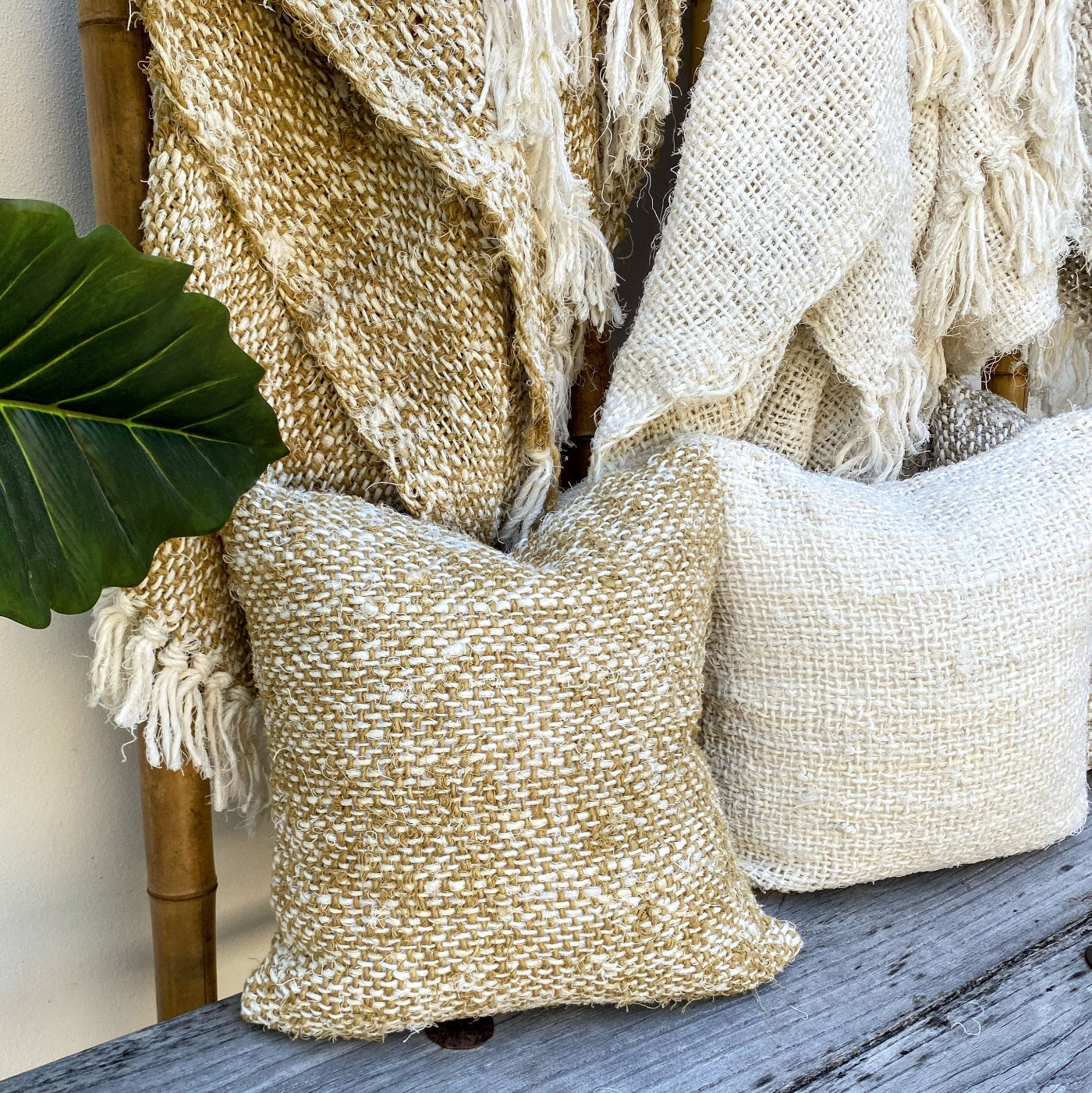 Premium Recycled Linen Coarse Weave Ivory Cushion Cover