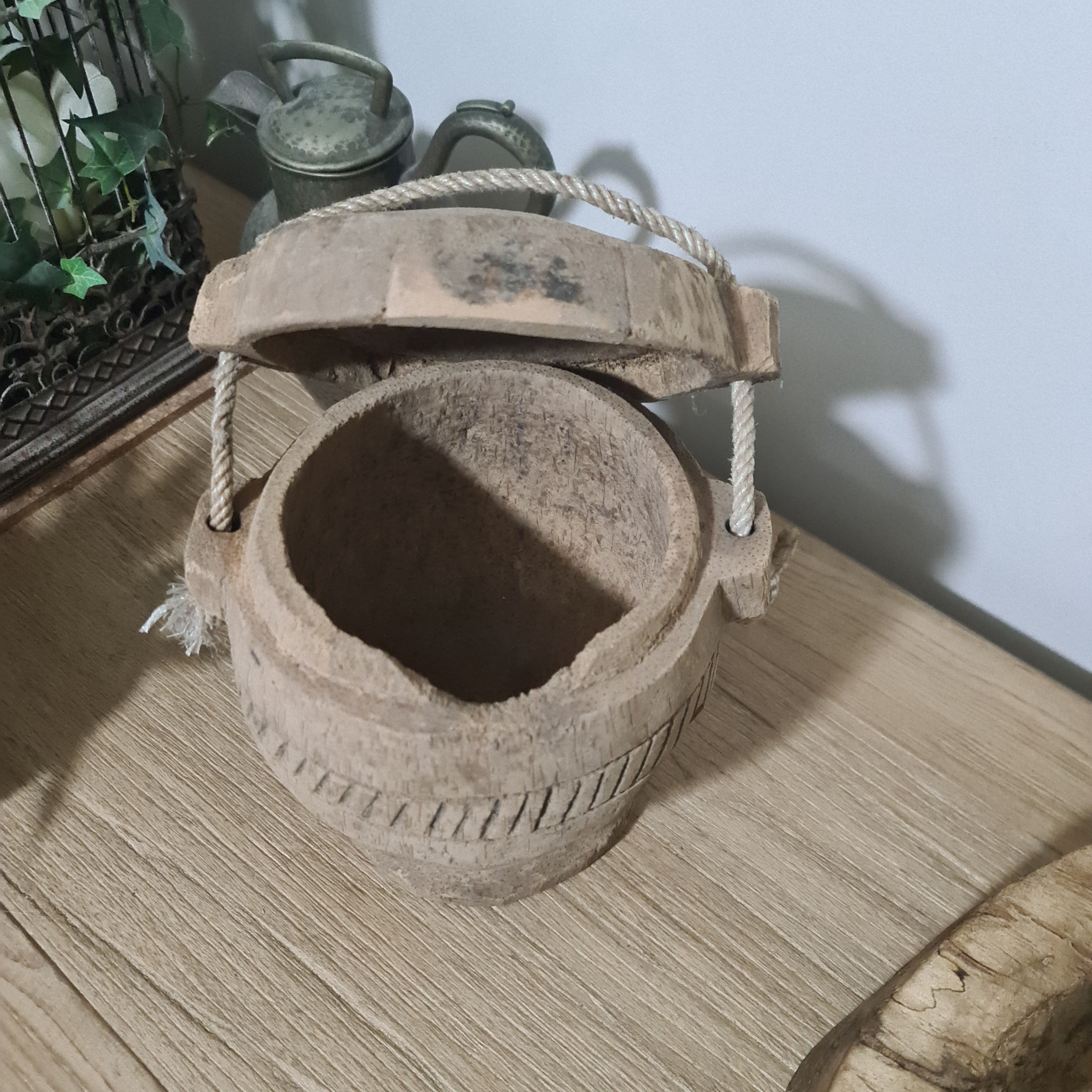 Antique Lidded Naga Wood Bowl | Wabi-Sabi Storage Vessel | Small 19 x 17 x 20 cm