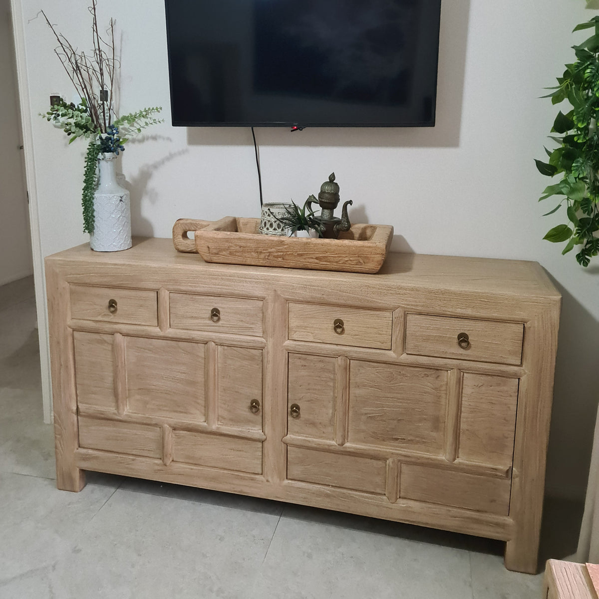 Reclaimed Elm 2 Door - 4 Drawer Cabinet  - 160cm x 40cm x 85cm - Asha