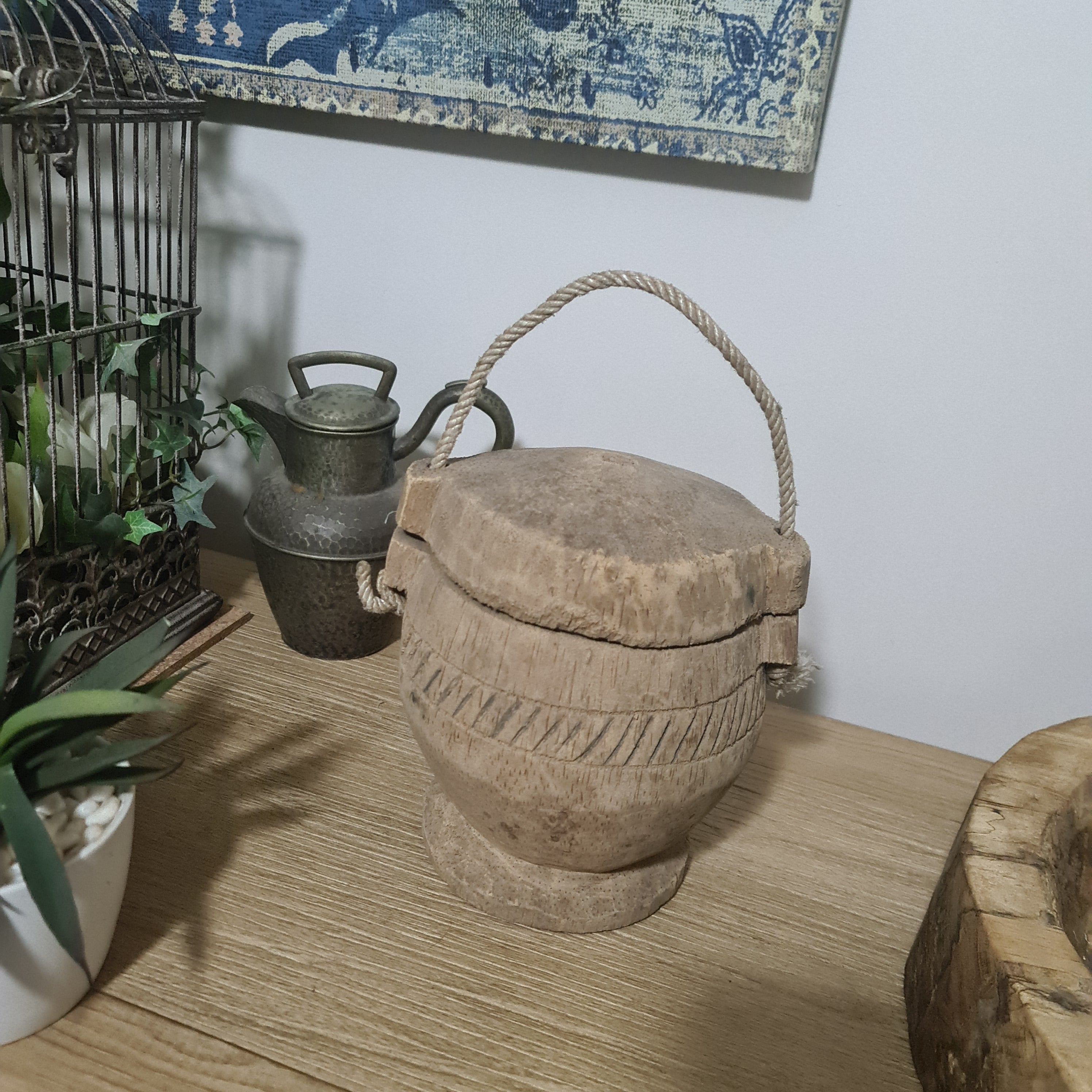 Antique Lidded Naga Wood Bowl | Wabi-Sabi Storage Vessel | Small 19 x 17 x 20 cm