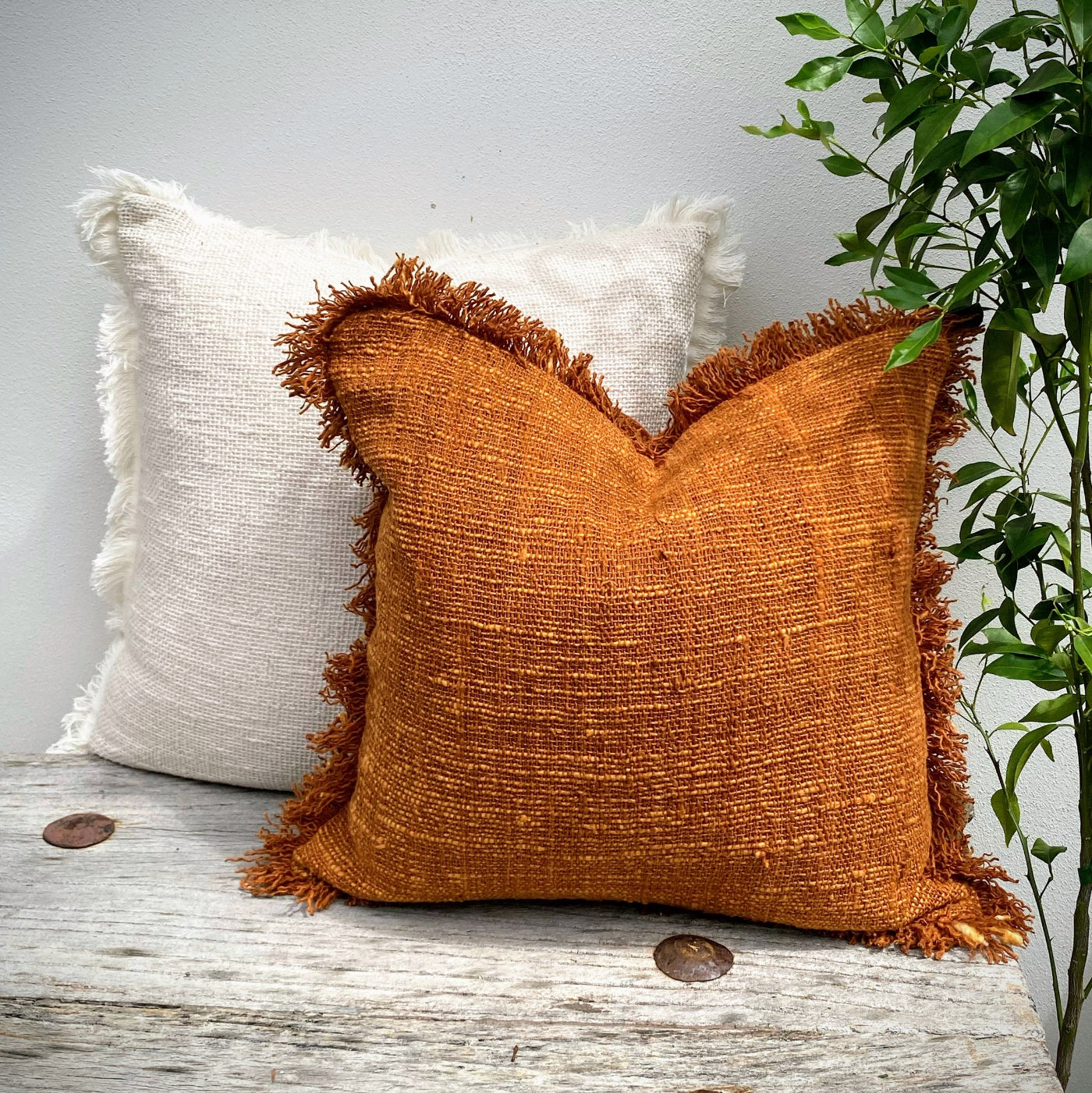 Orange Cushion Decorative Throw Pillow Terracotta Cotton