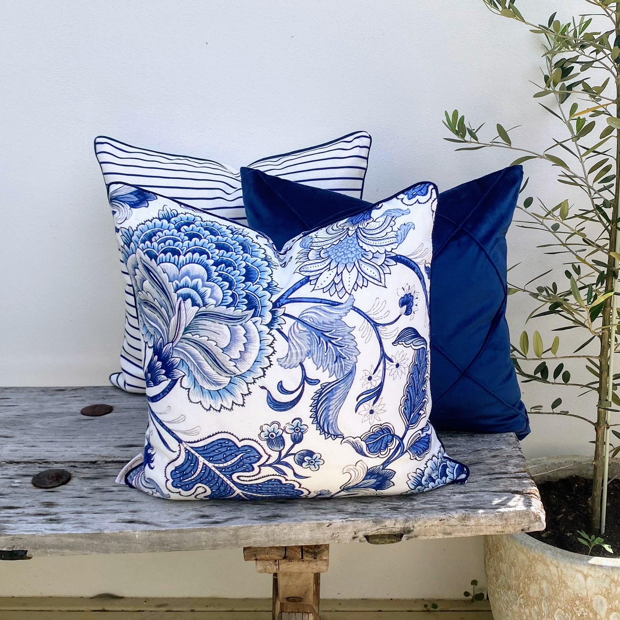 Set of 3 Hamptons Blue and White Cushions Portsea