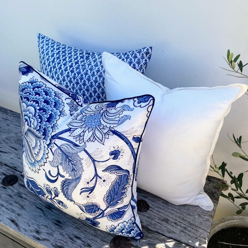 Set of 3 Hamptons Style Blue and White Cushions-Portsea